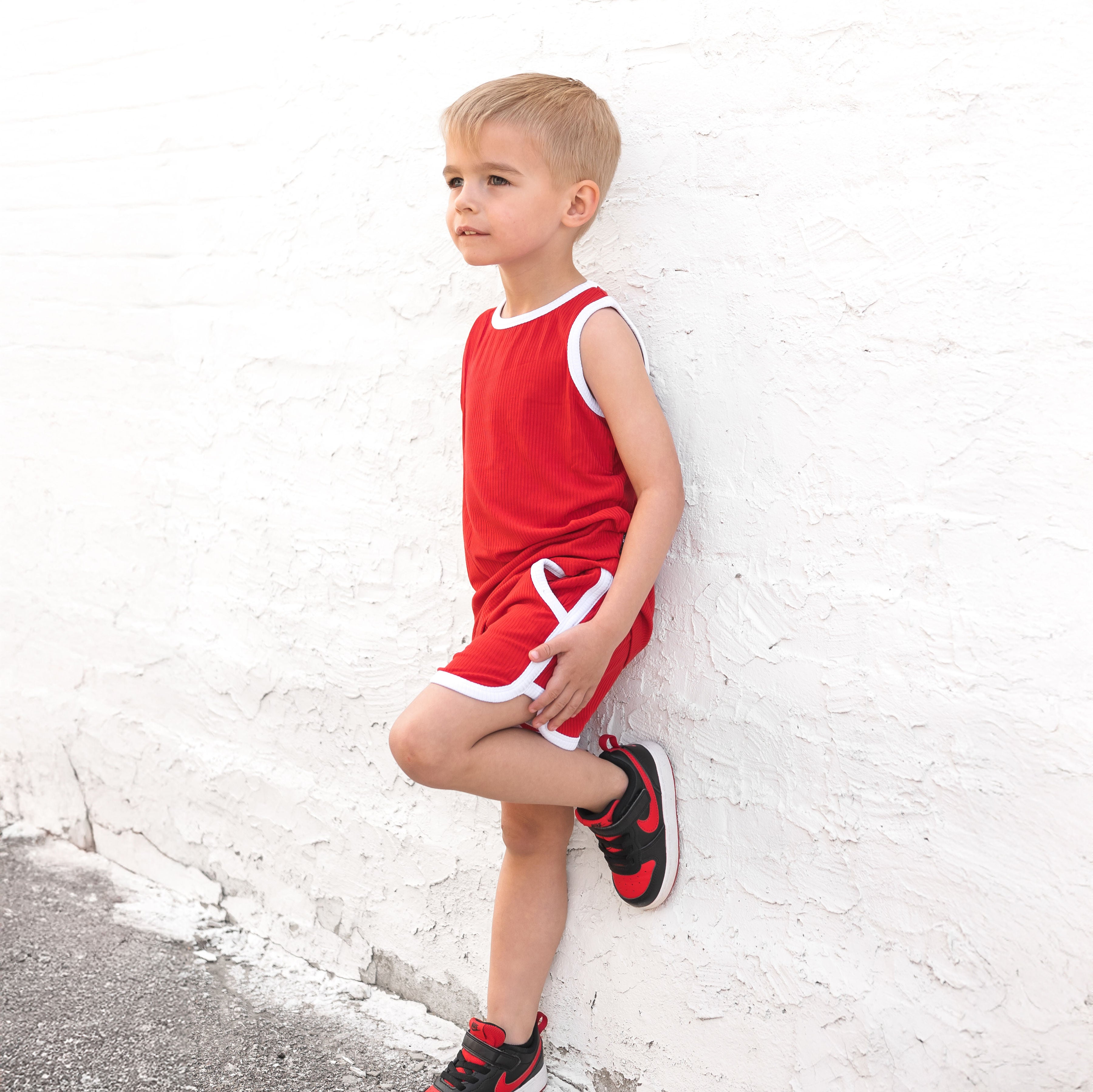 TRACK SHORTS SET- Bamboo Rib Red