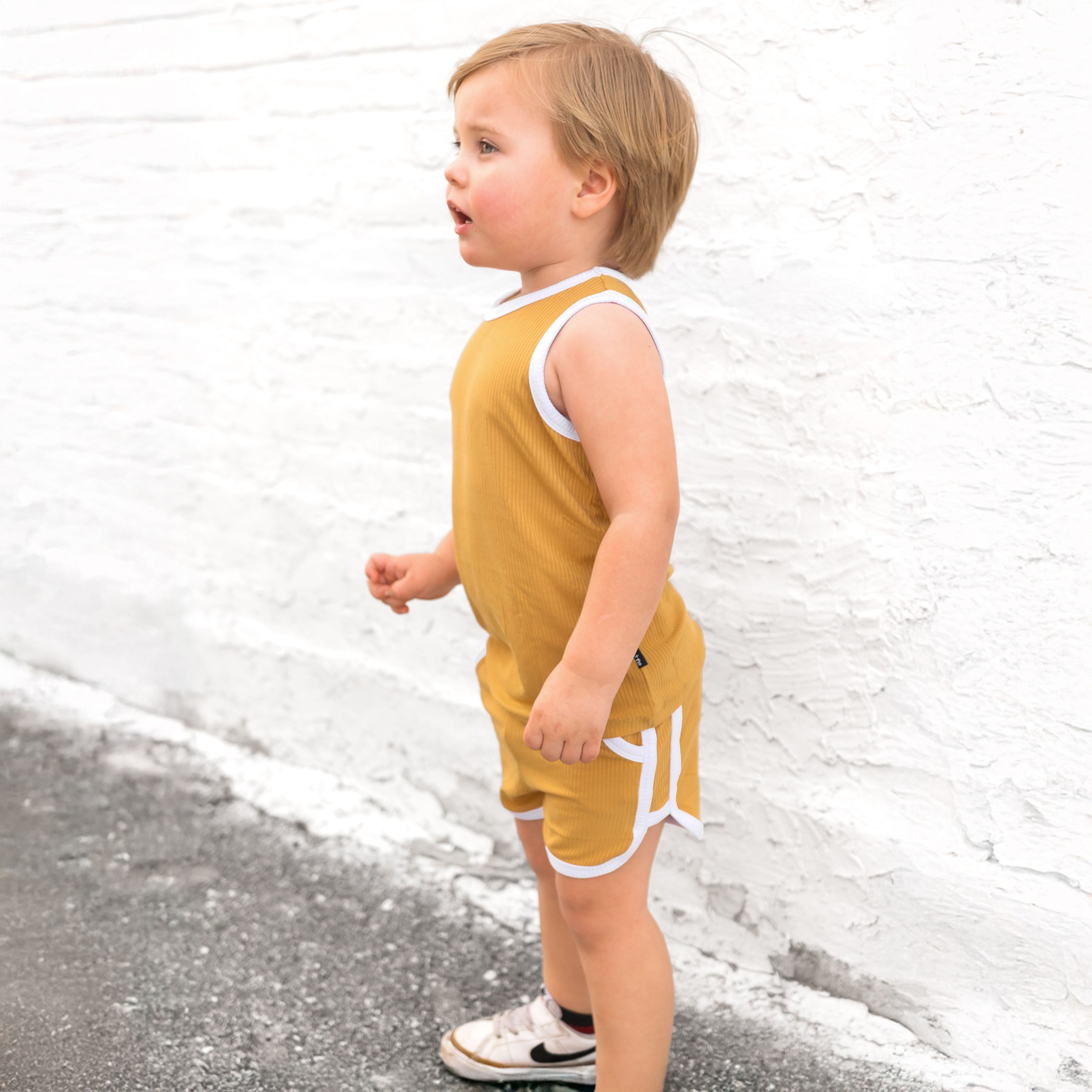 TRACK SHORTS SET- Bamboo Rib Honey Mustard