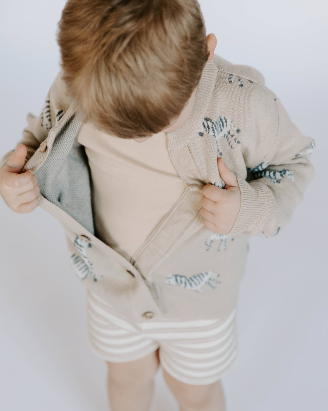 Organic Cotton Knit Jacquard Cardigan in Zebra