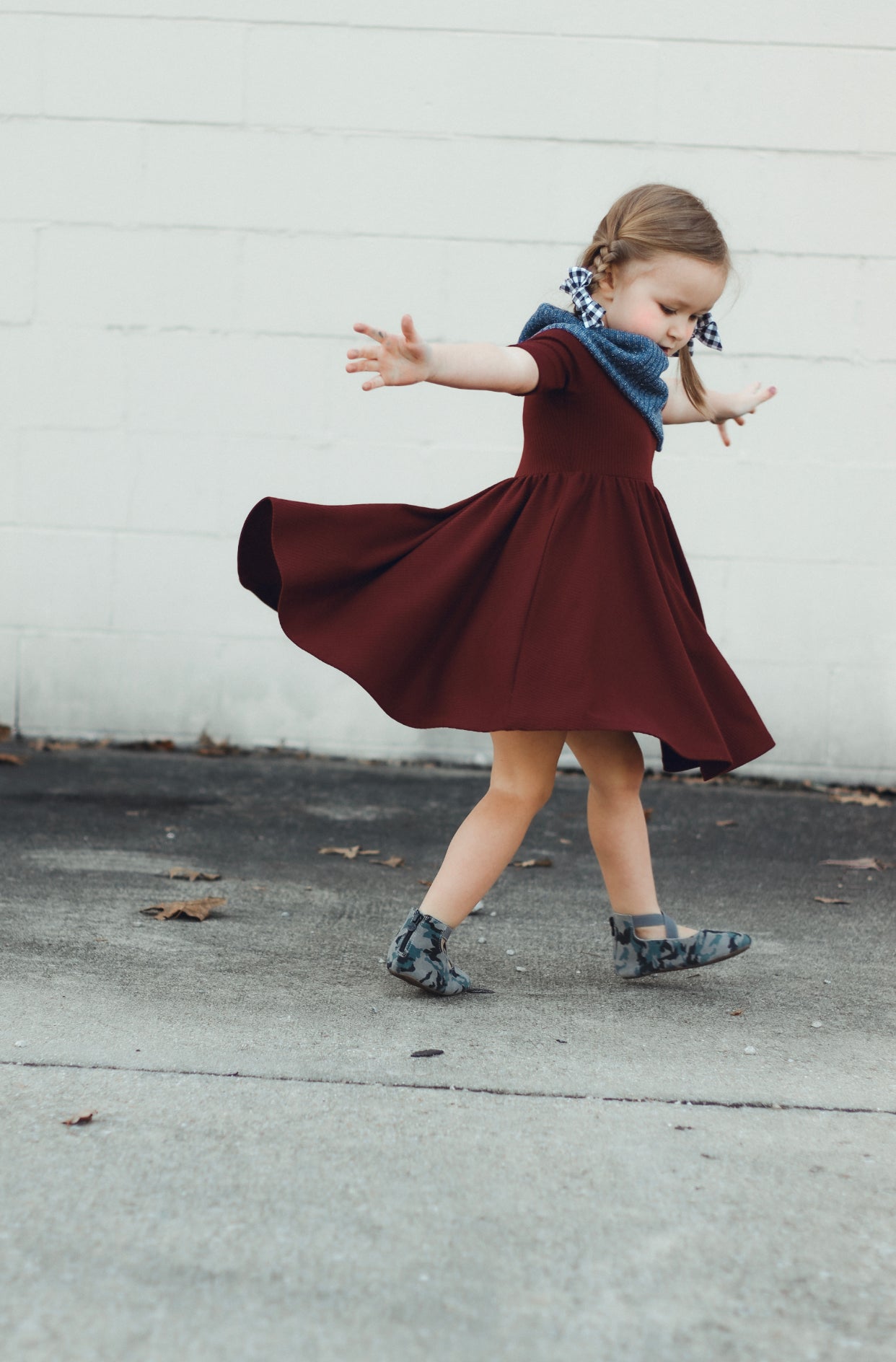 MID SLEEVE TWIRL DRESS- Black Cherry Ribbed