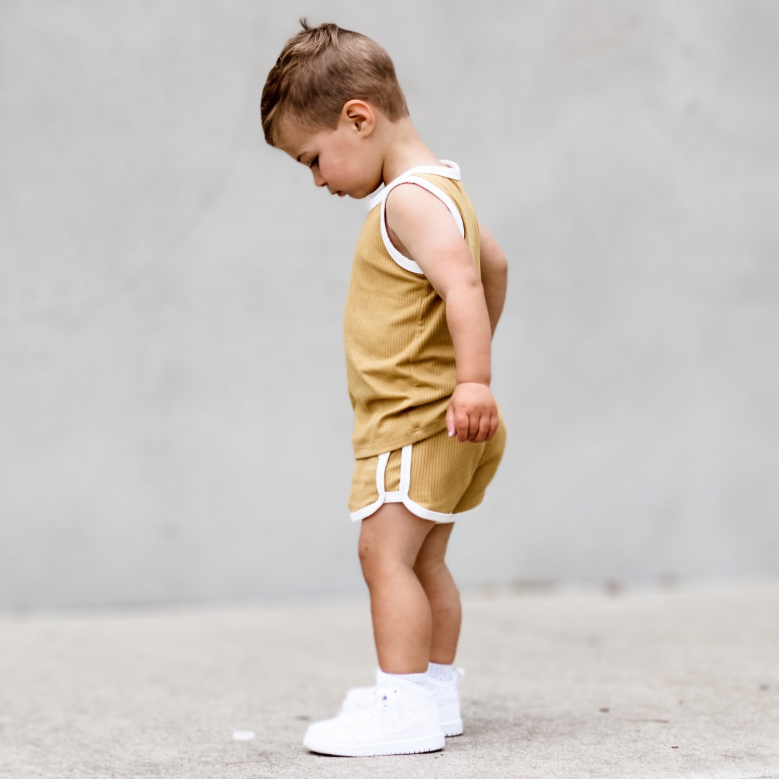 TRACK SHORTS SET- Bamboo Rib Honey Mustard