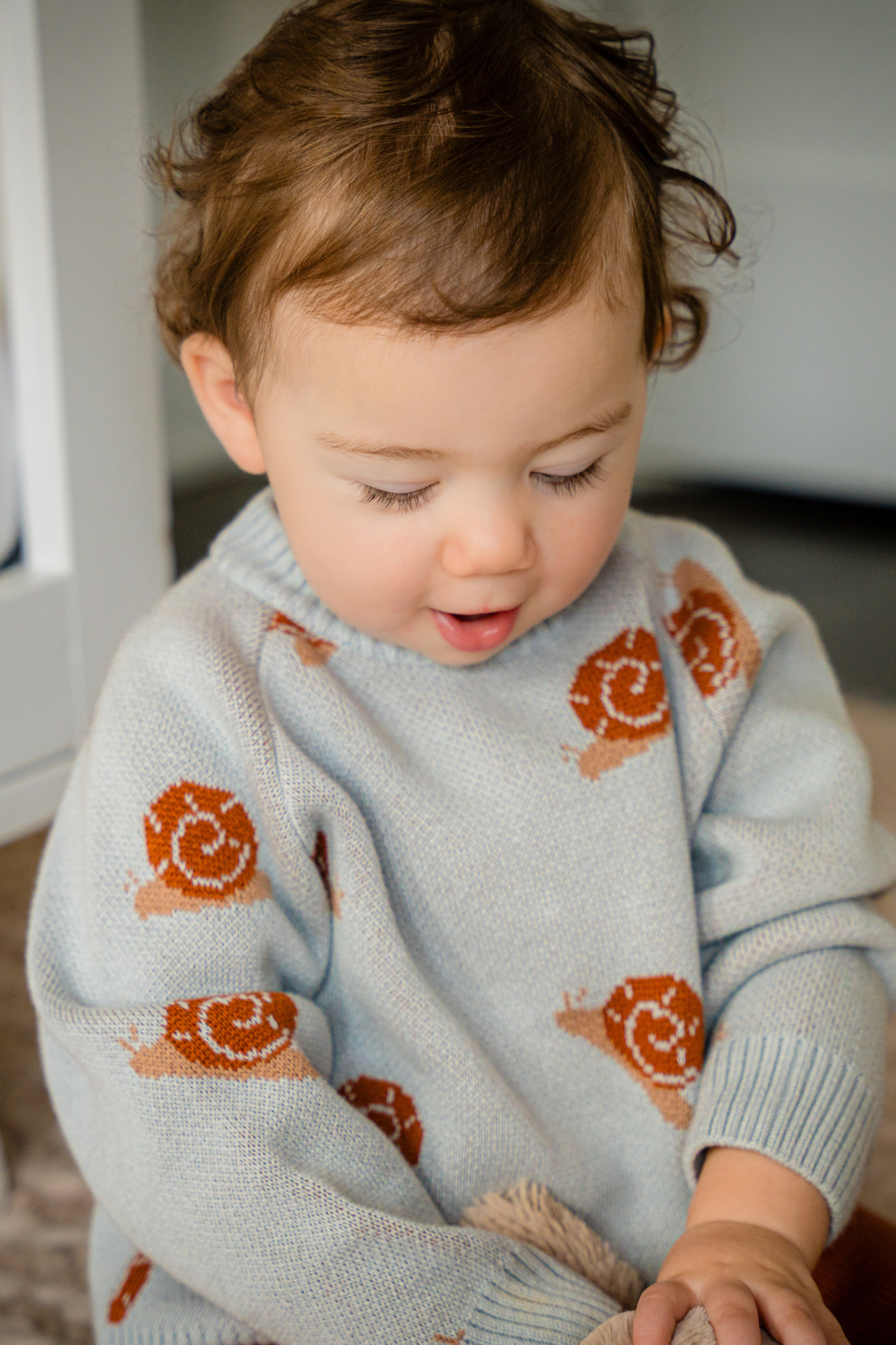 Organic Snail Knit Sweater in Pearl Blue