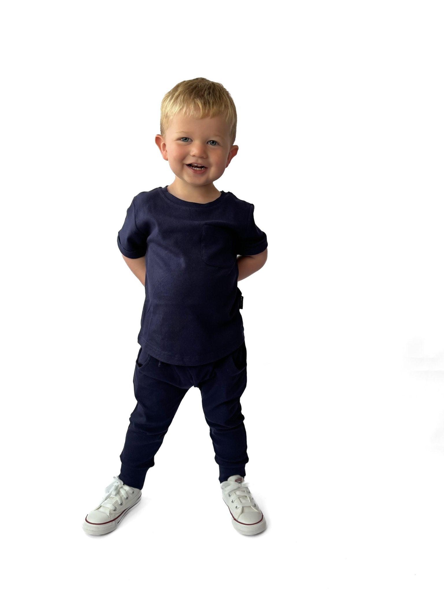 BAMBOO RIBBED JOGGERS - NAVY - Tenth & Pine - 3 - 6M