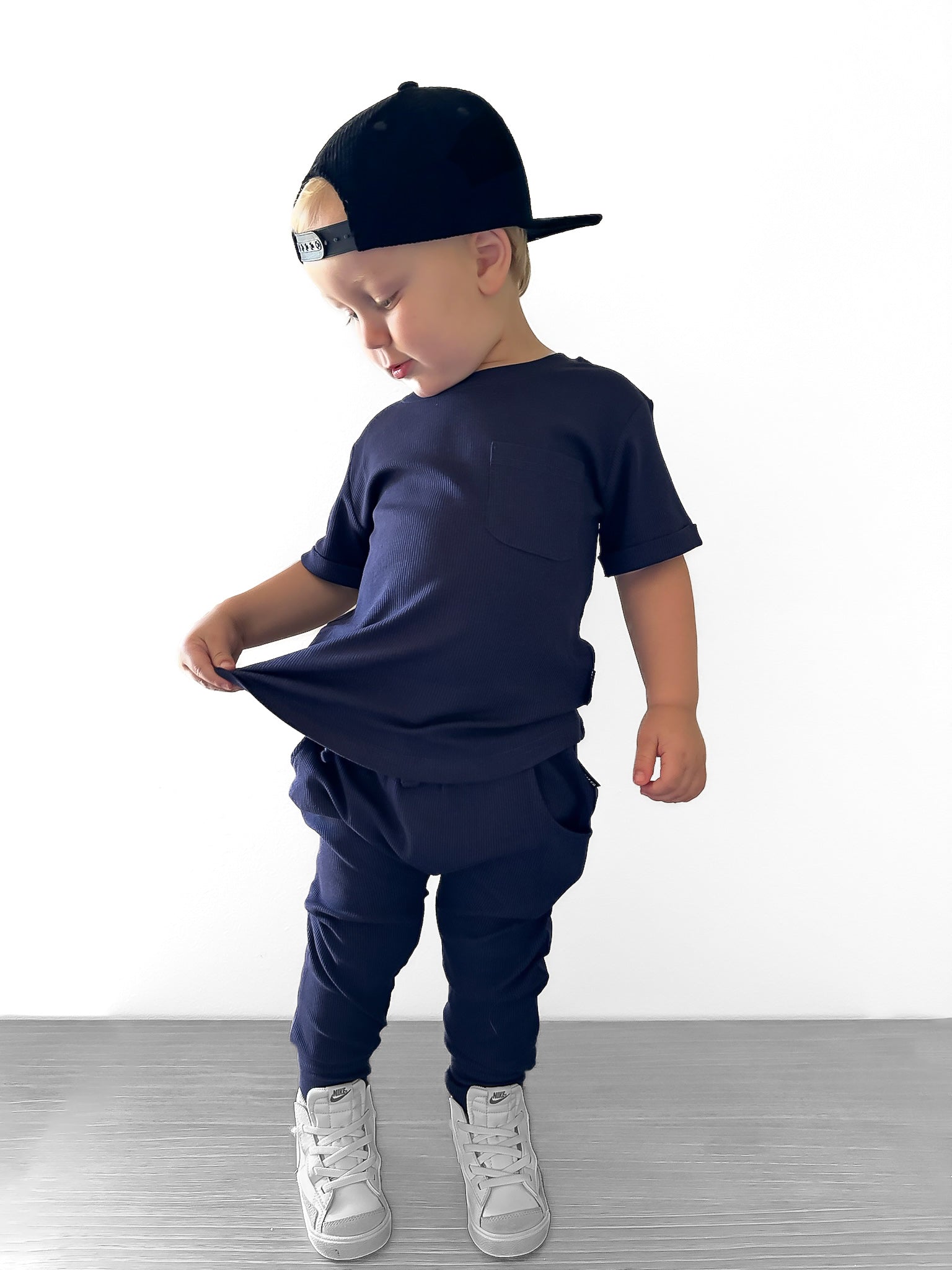 BAMBOO RIBBED POCKET TEE - NAVY - Tenth & Pine - 3 - 6M