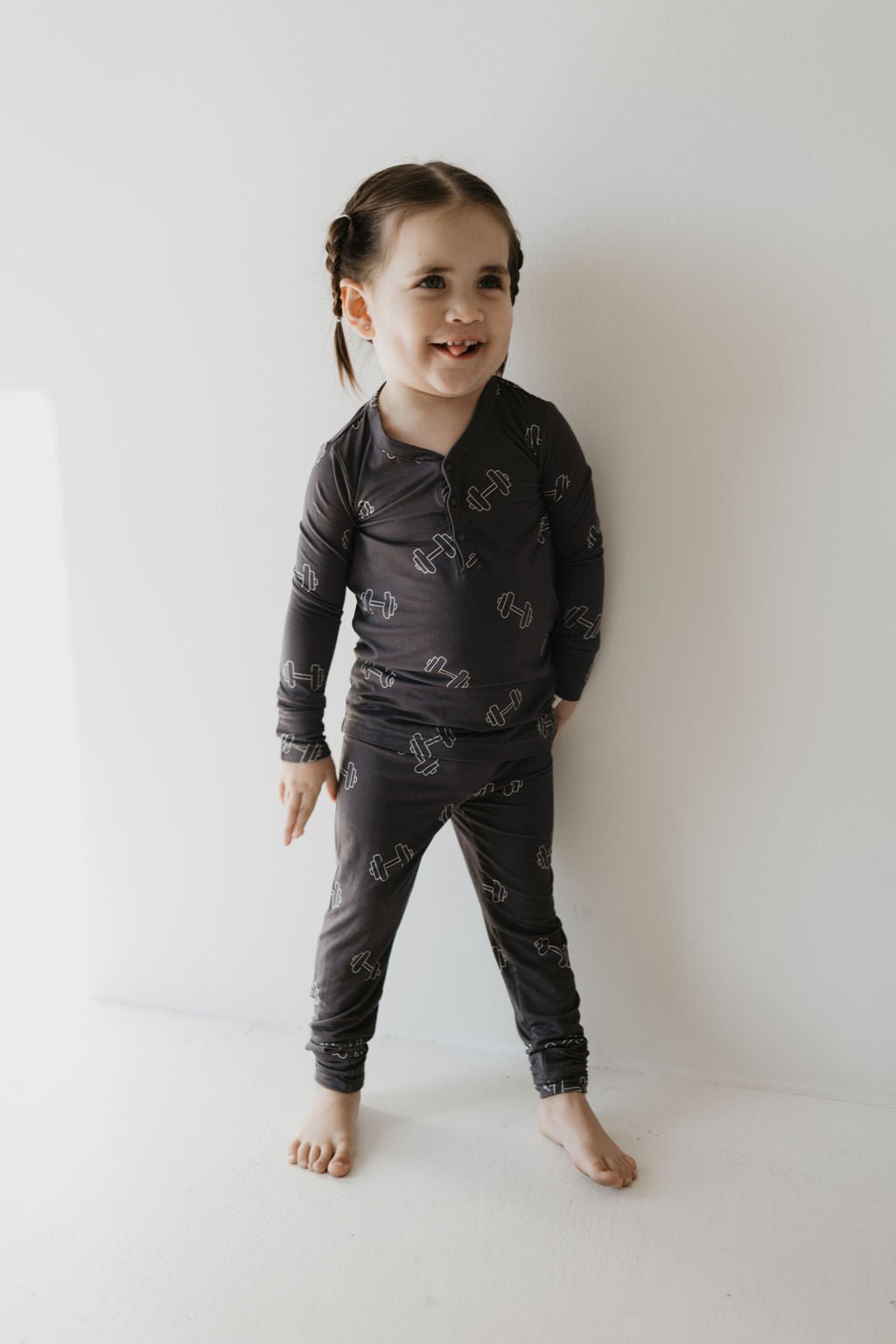 Bamboo Two Piece Pajamas | Charcoal Arm Day - Tenth & Pine - Pajamas - 2/3 Years