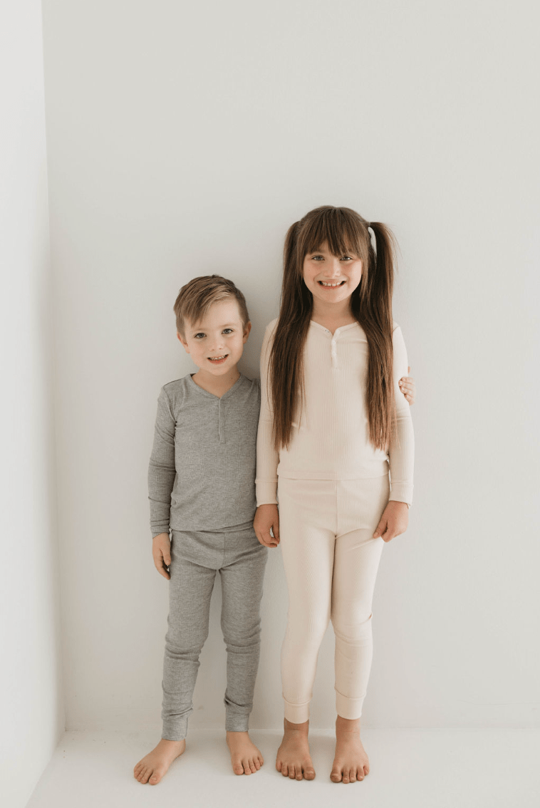 Bamboo Two Piece Pajamas | Ribbed Grey - Tenth & Pine - 2/3 Years