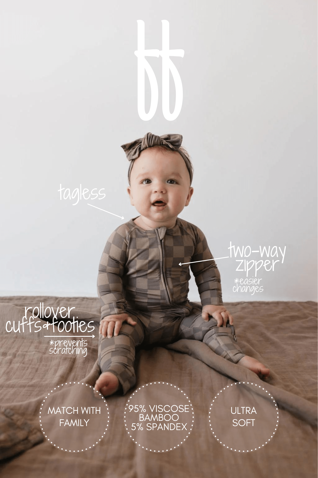 Bamboo Zip Pajamas | Faded Brown Checkerboard - Tenth & Pine - Newborn