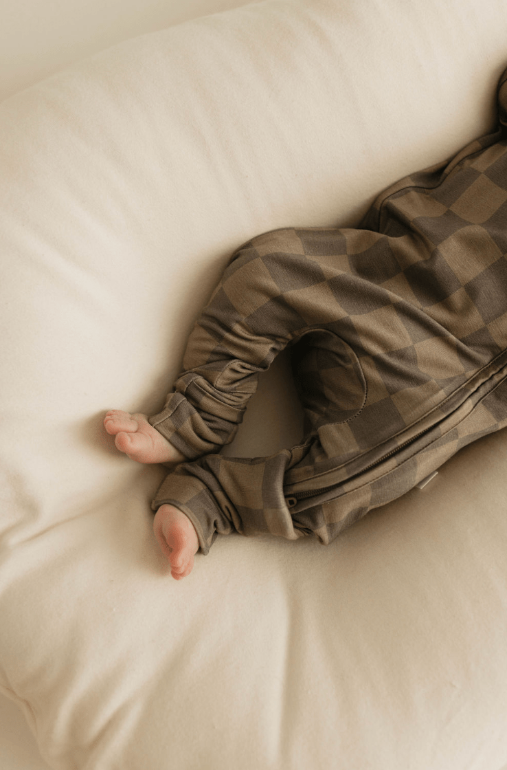 Bamboo Zip Pajamas | Faded Brown Checkerboard - Tenth & Pine - Newborn