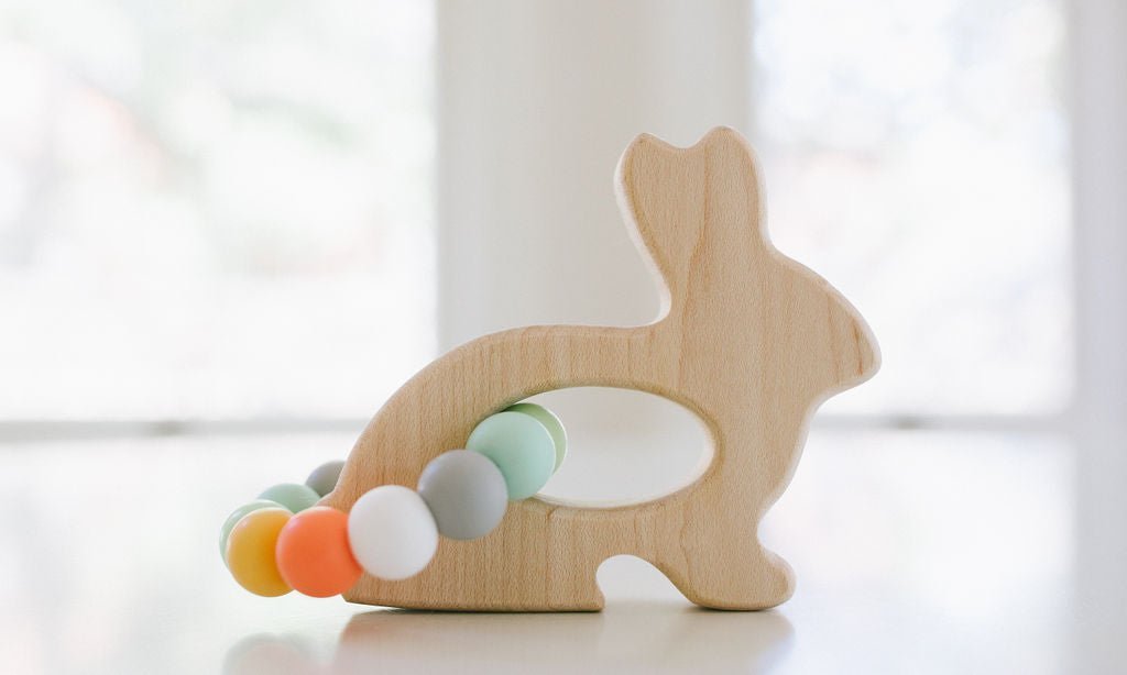 Bunny Wooden Grasping Toy with Teething Beads - Tenth & Pine - Grasping Toy -