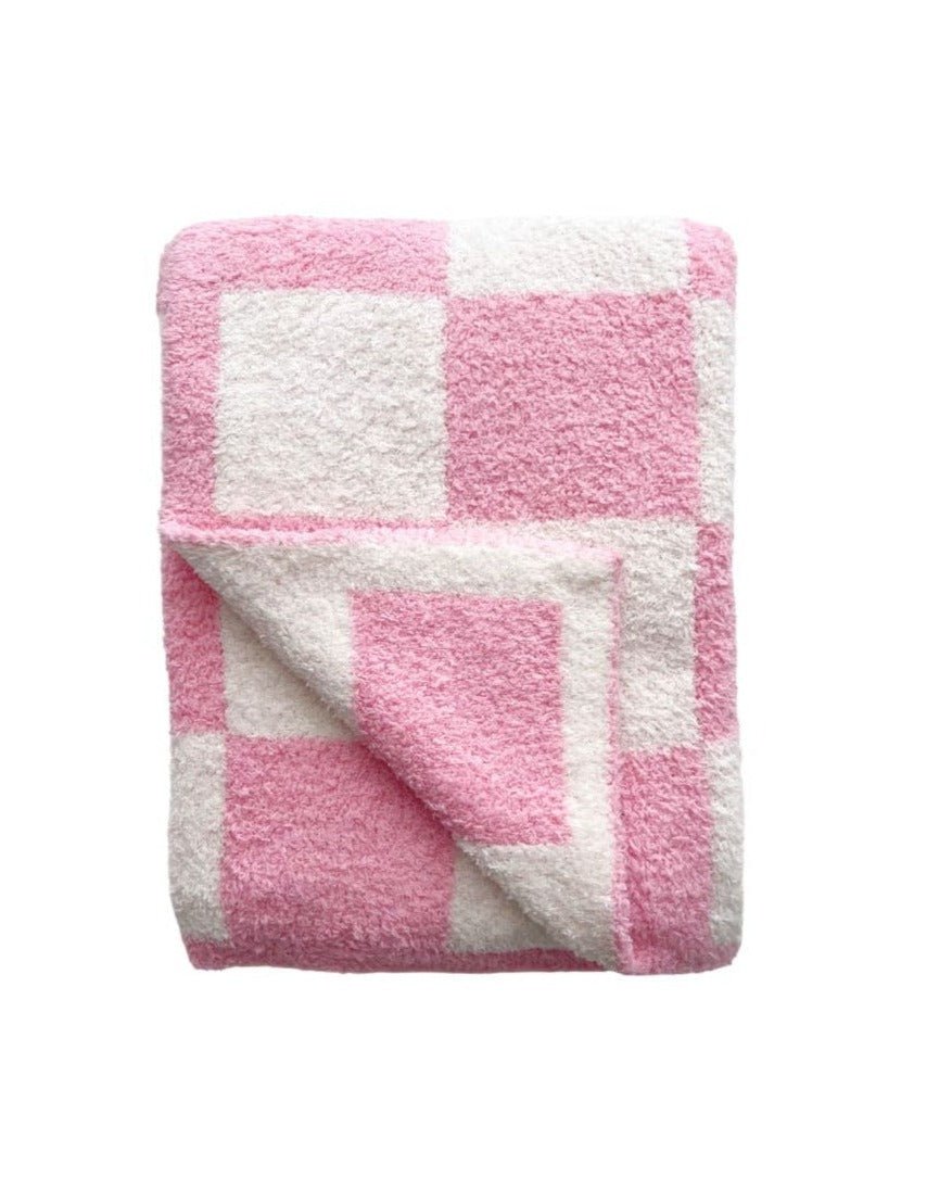 Checkered Plush Blanket | Pink - Tenth & Pine - Plush Blanket -