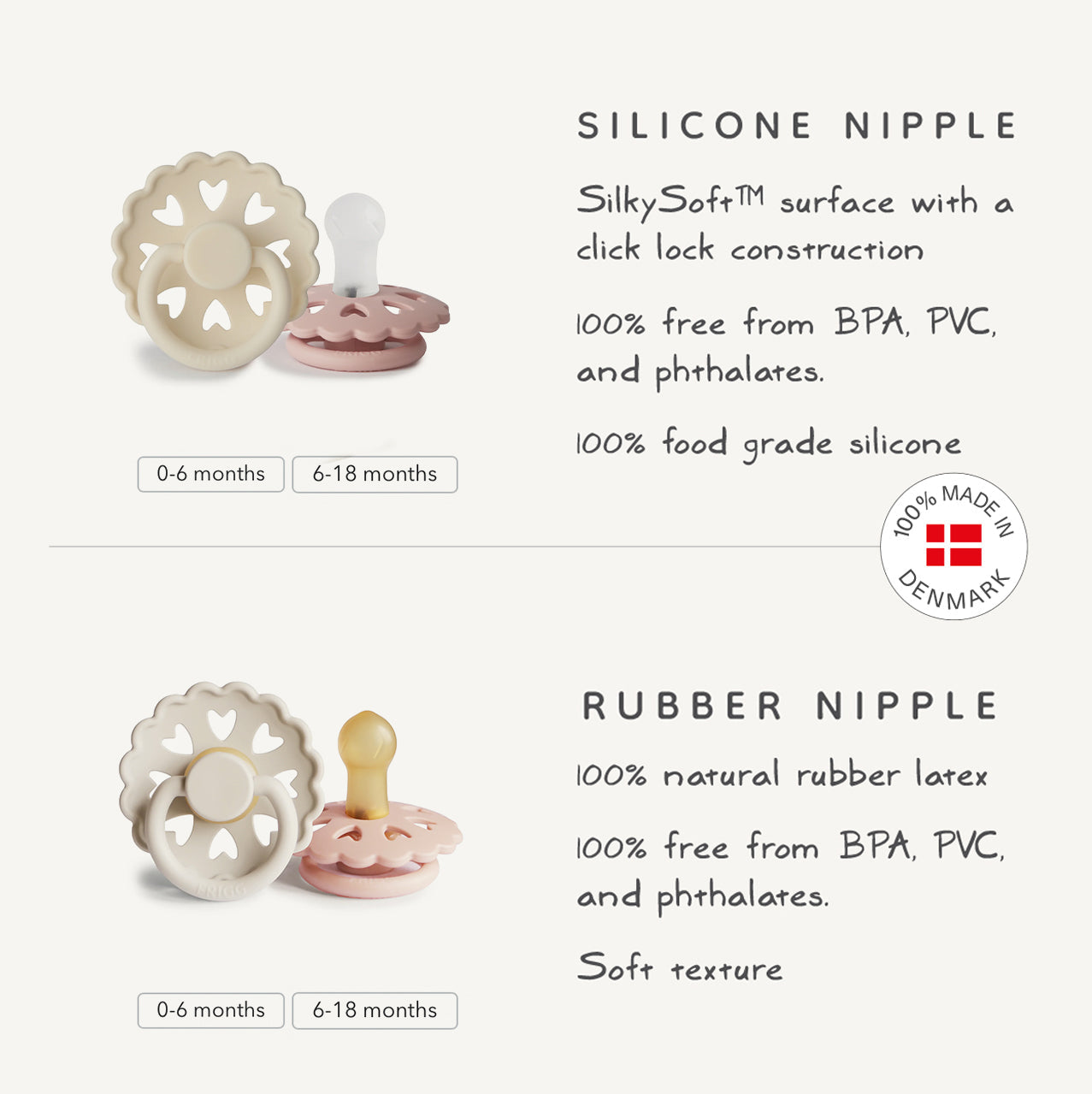 FRIGG Andersen Fairytale Natural Rubber Pacifier 2 - Pack - Tenth & Pine - FRIGG PACIFIERS - 6 - 18 months - Twilight Mauve/Primrose