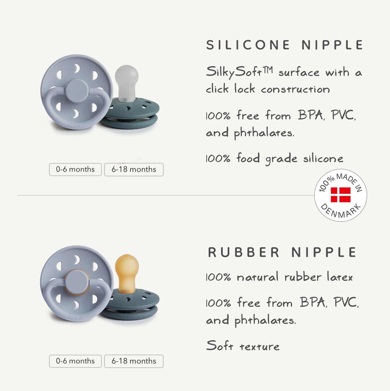 FRIGG Moon Silicone Pacifier 2 - Pack - Tenth & Pine - FRIGG PACIFIERS - 0 - 6 months - Sage/Portobello