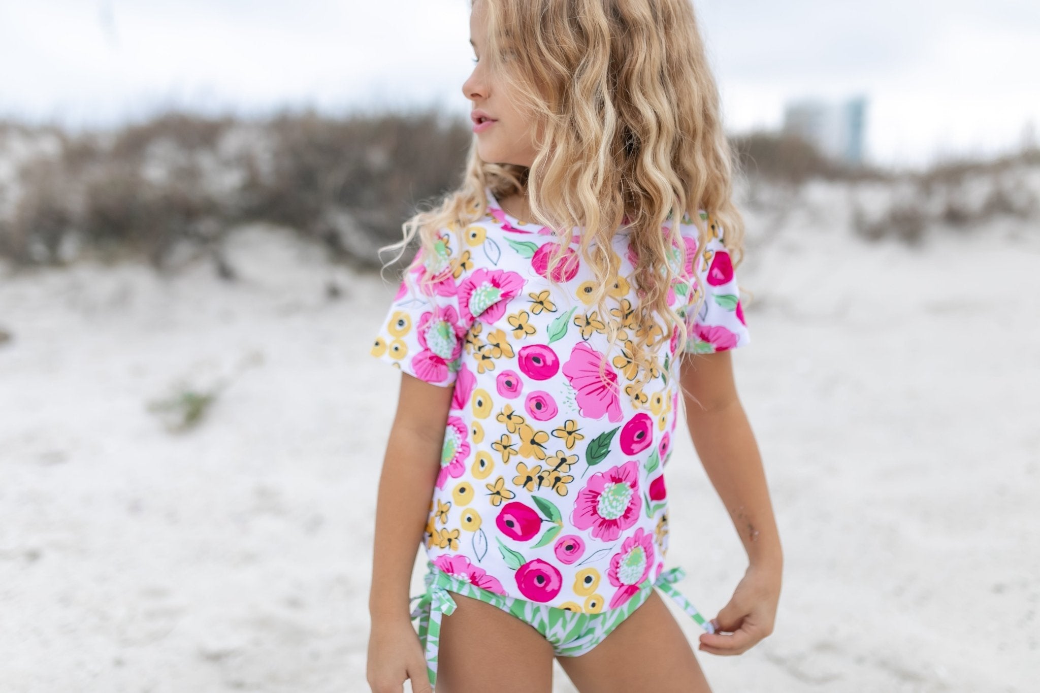 Green Pink Floral Rash Guard Swimsuit - Tenth & Pine - Swimsuit - 3 - Oopsie Daisy