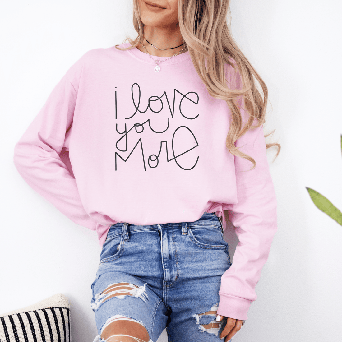 I Love You More Adult Long Sleeve T-Shirt - Tenth & Pine - Long Sleeve Adult Tee - S - Blossom