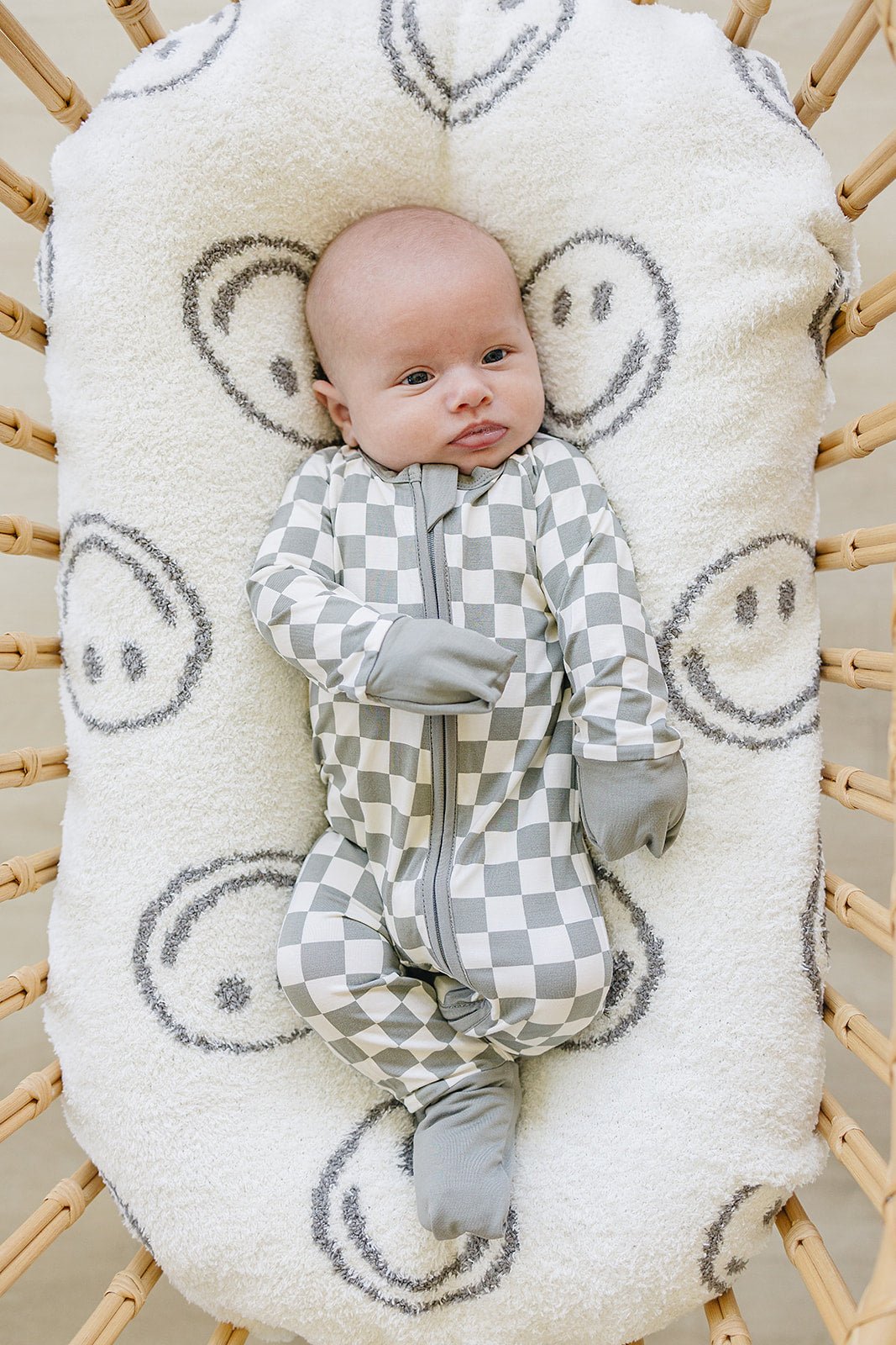 Light Green Checkered Bamboo Zipper - Tenth & Pine - NB