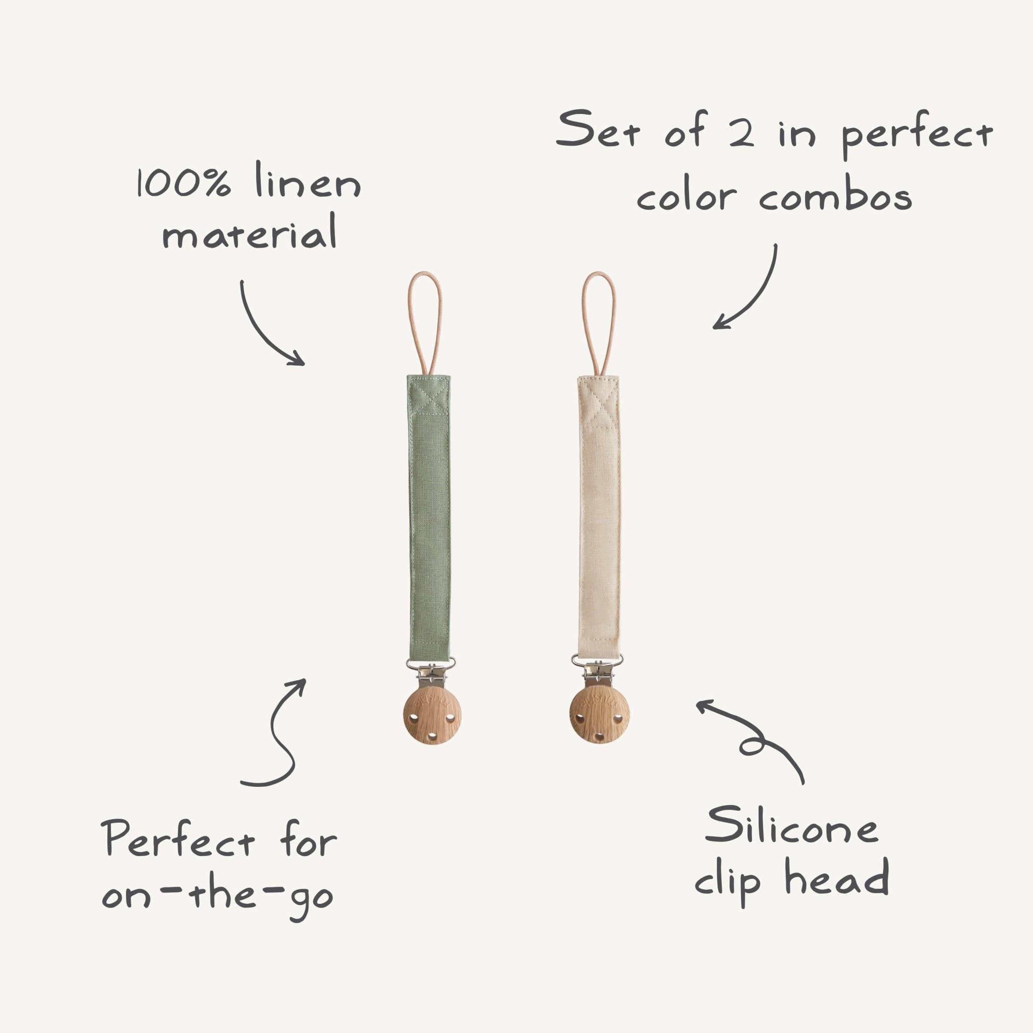 Linen Pacifier Clip 2 - Pack - Tenth & Pine - Pacifier Clip - Olive/Shifting Sand