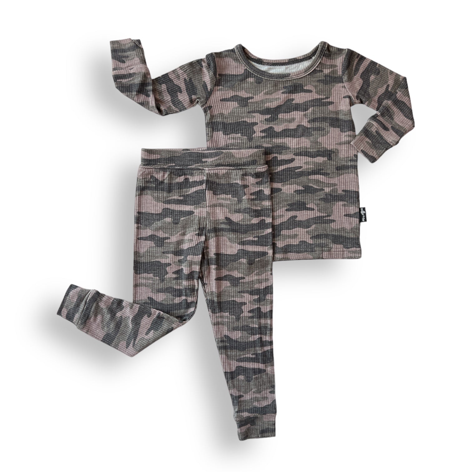 LONG SLEEVE 2 PIECE SETS - Chris Camo Ribbed - Tenth & Pine - Bamboo 2 Piece PJ - RIB - 12/18m