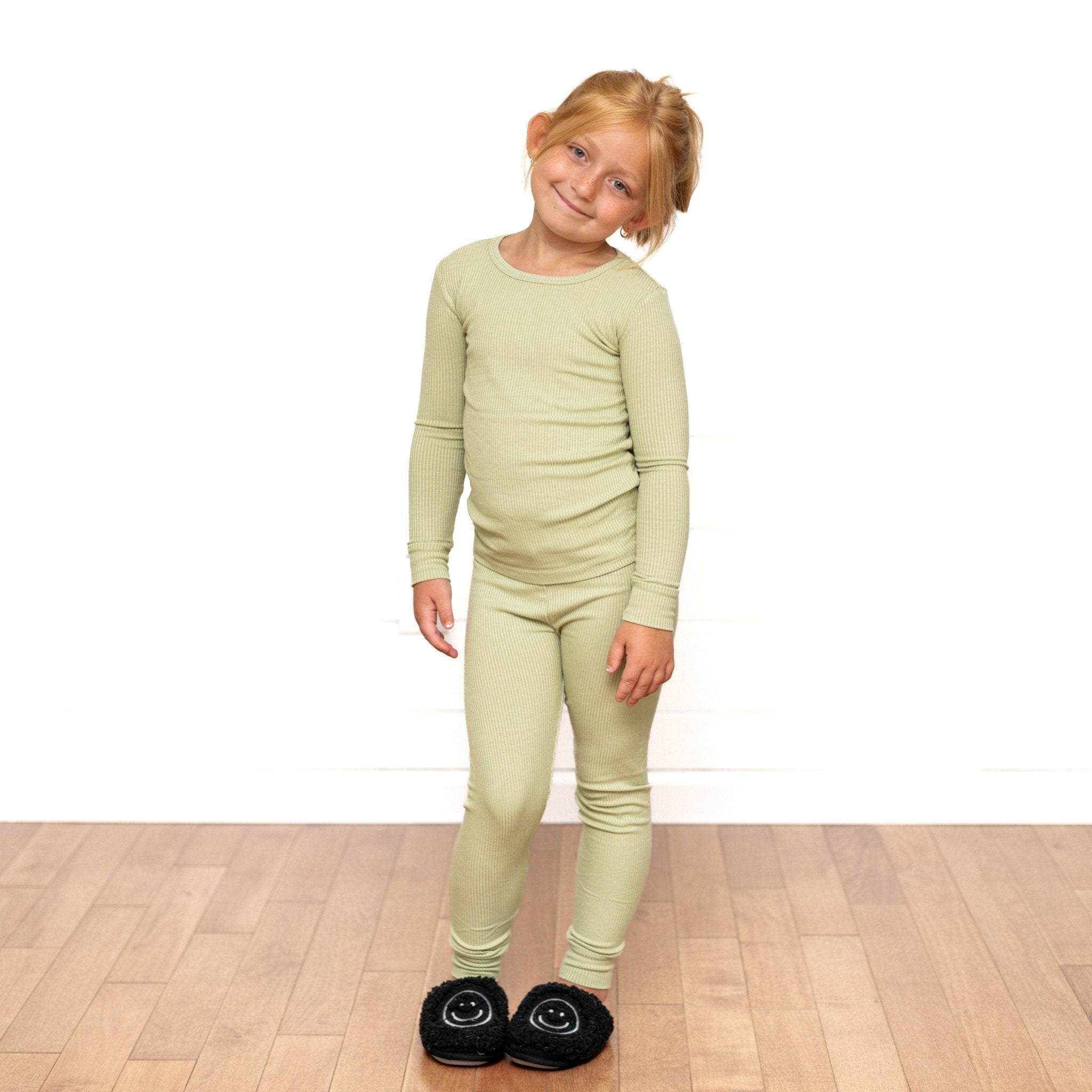 LONG SLEEVE 2 PIECE SETS - Pistachio Ribbed - Tenth & Pine - Bamboo 2 Piece PJ - RIB - 12/18m