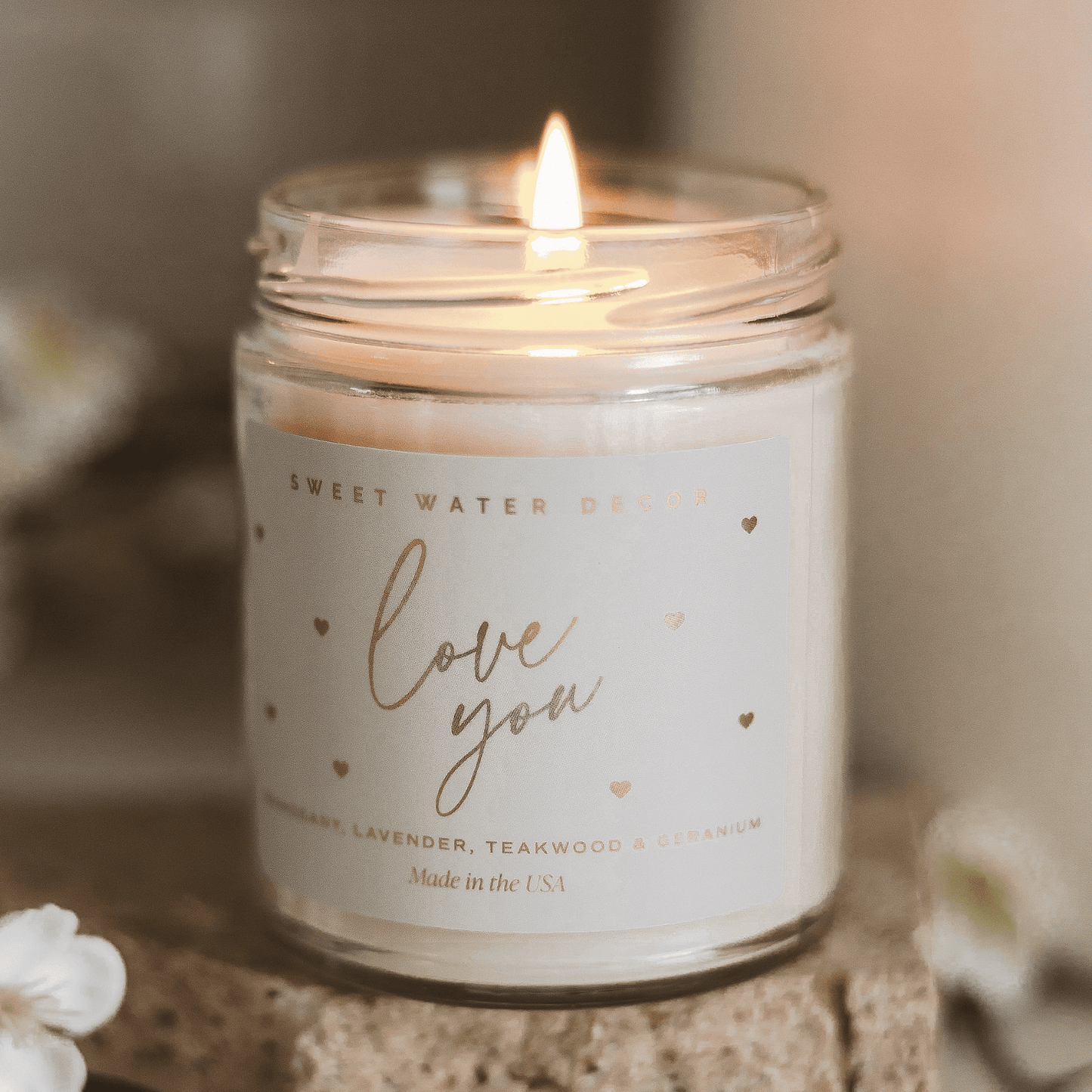 Love You Soy Candle Patterned - Clear Jar - 9 oz - Tenth & Pine - Candles -