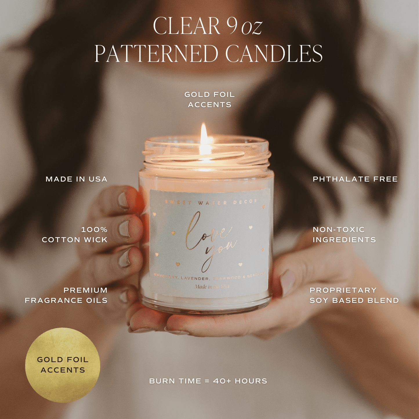Love You Soy Candle Patterned - Clear Jar - 9 oz - Tenth & Pine - Candles -