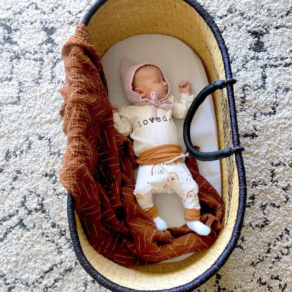 Baby Loved. Long - Sleeve Organic Cotton Bodysuit - Tenth & Pine - Long Sleeve Onesie - Black - 0 - 3M