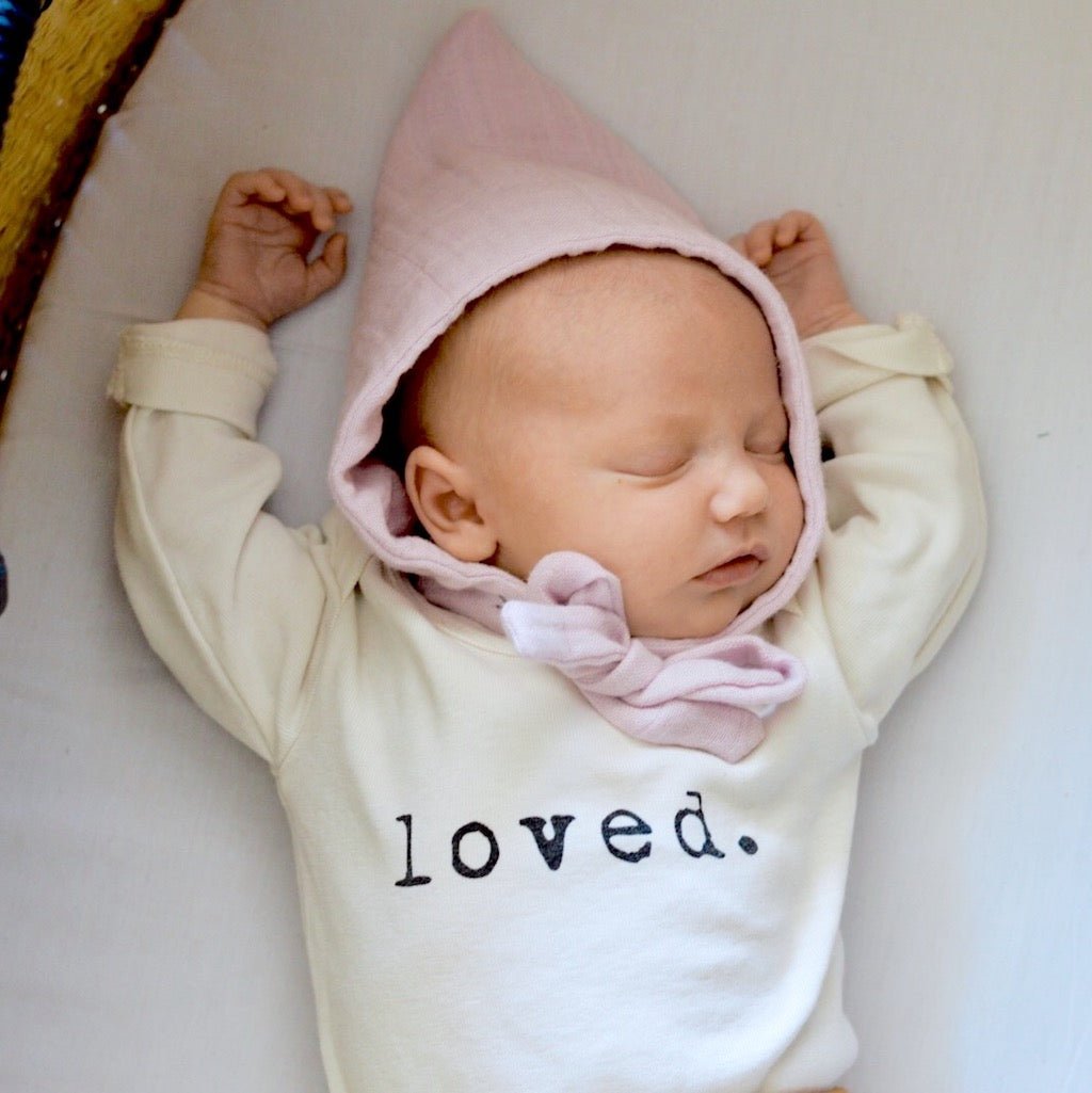 Baby Loved. Long - Sleeve Organic Cotton Bodysuit - Tenth & Pine - Long Sleeve Onesie - Black - 0 - 3M