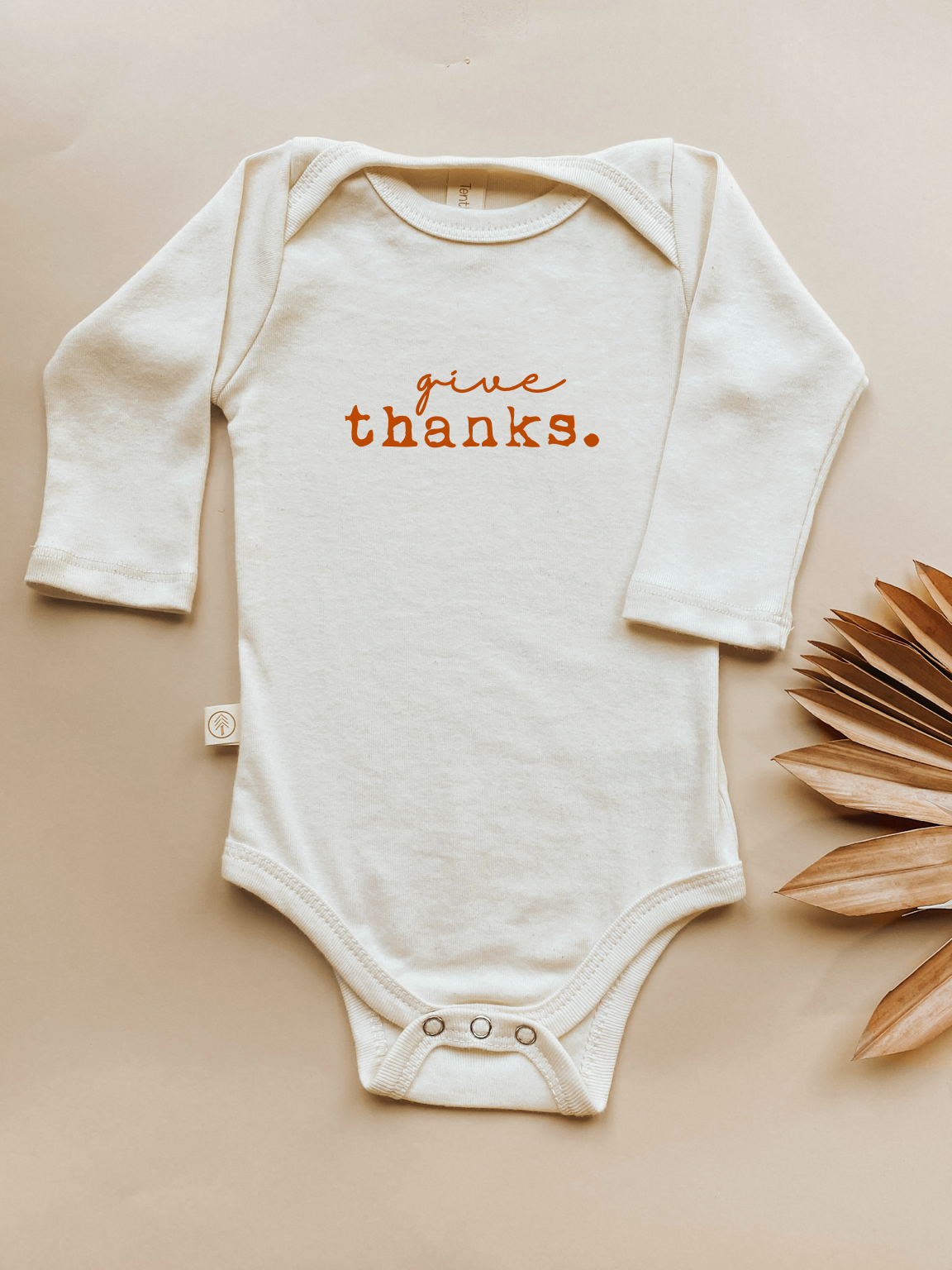 Give Thanks Rust Organic Cotton Baby Bodysuit Long Sleeve