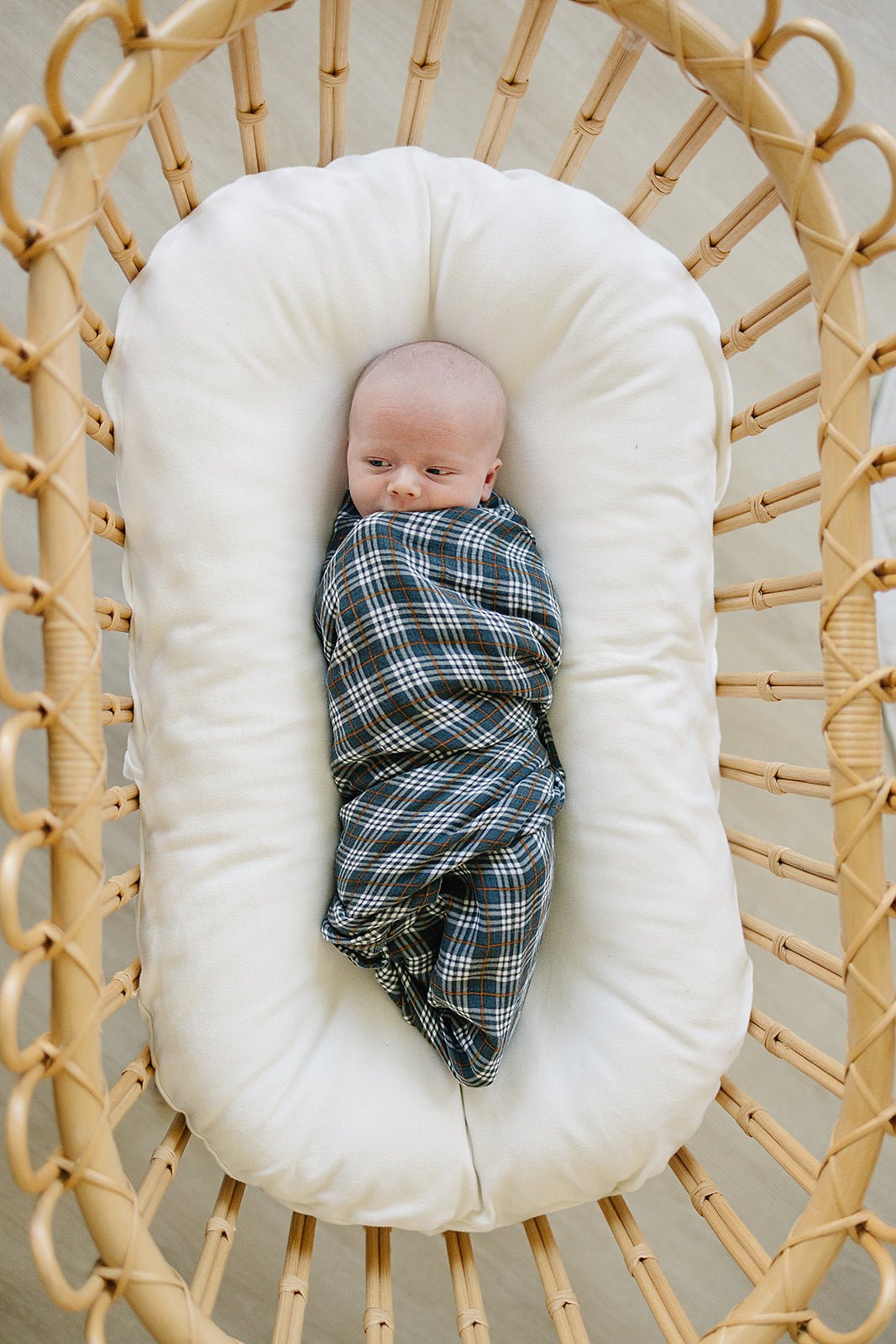 Navy Plaid Muslin Swaddle Blanket - Tenth & Pine -