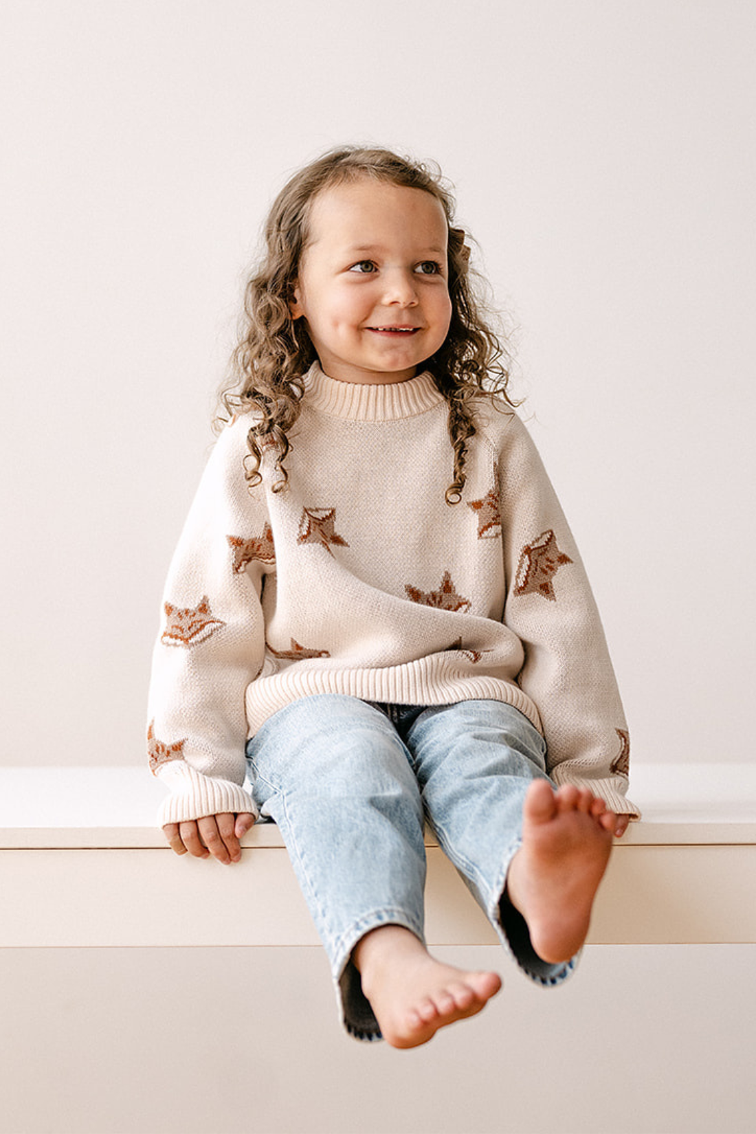 Organic Fox Knit Sweater in Pale Pink