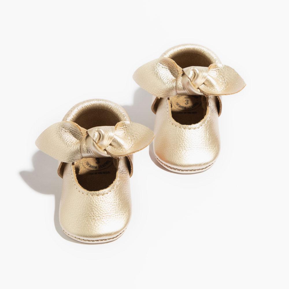 Platinum Knotted Bow Baby Shoe - Tenth & Pine - Knotted Bow Mocc - Soft Sole - Newborn