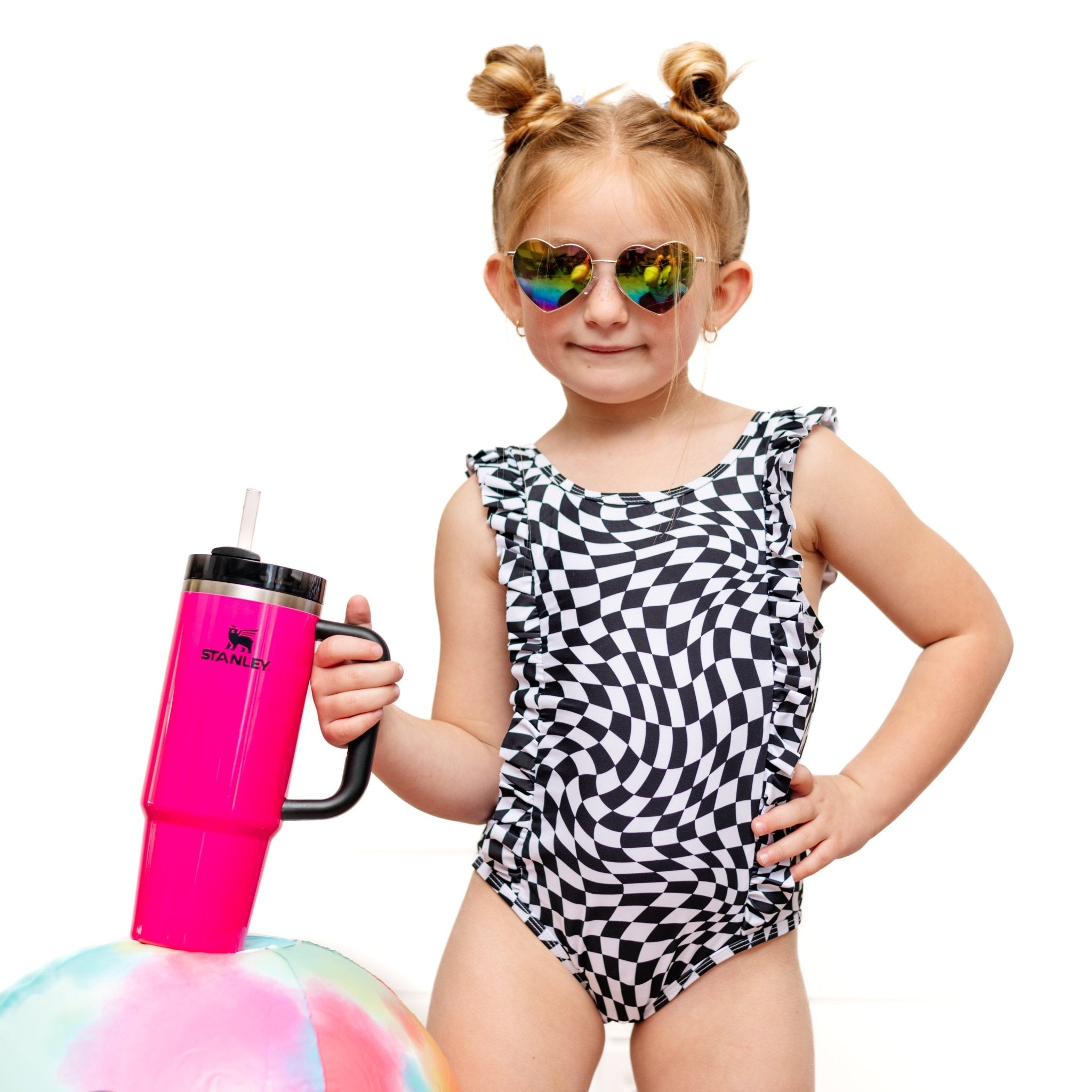 RUFFLE SWIMSUIT - Black Dizzy Check - Tenth & Pine - Ruffle Swimsuit - 6/12m - millie + roo