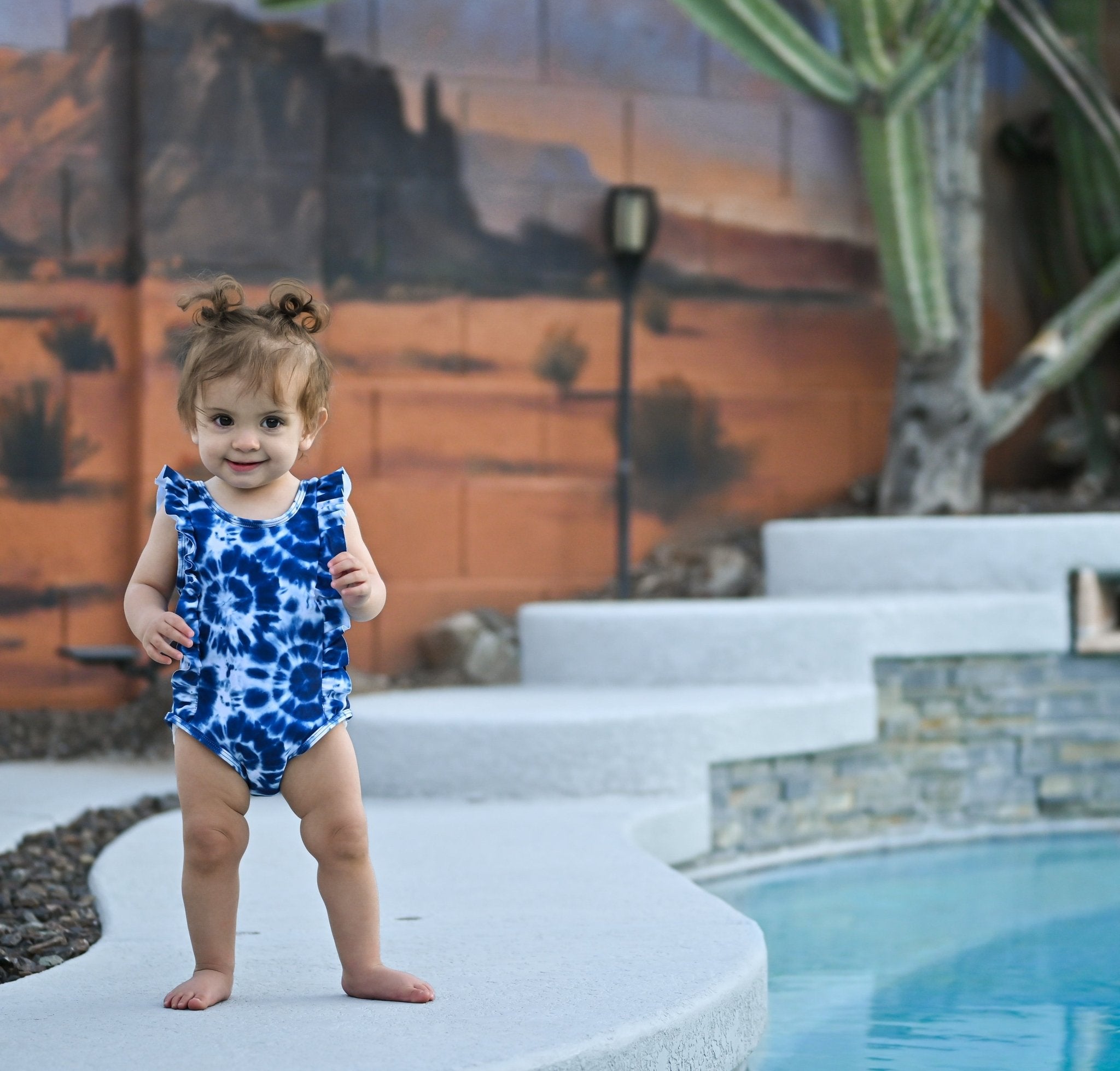 RUFFLE SWIMSUIT - Blue Tie Dye - Tenth & Pine - Ruffle Swimsuit - 6/12m - millie + roo