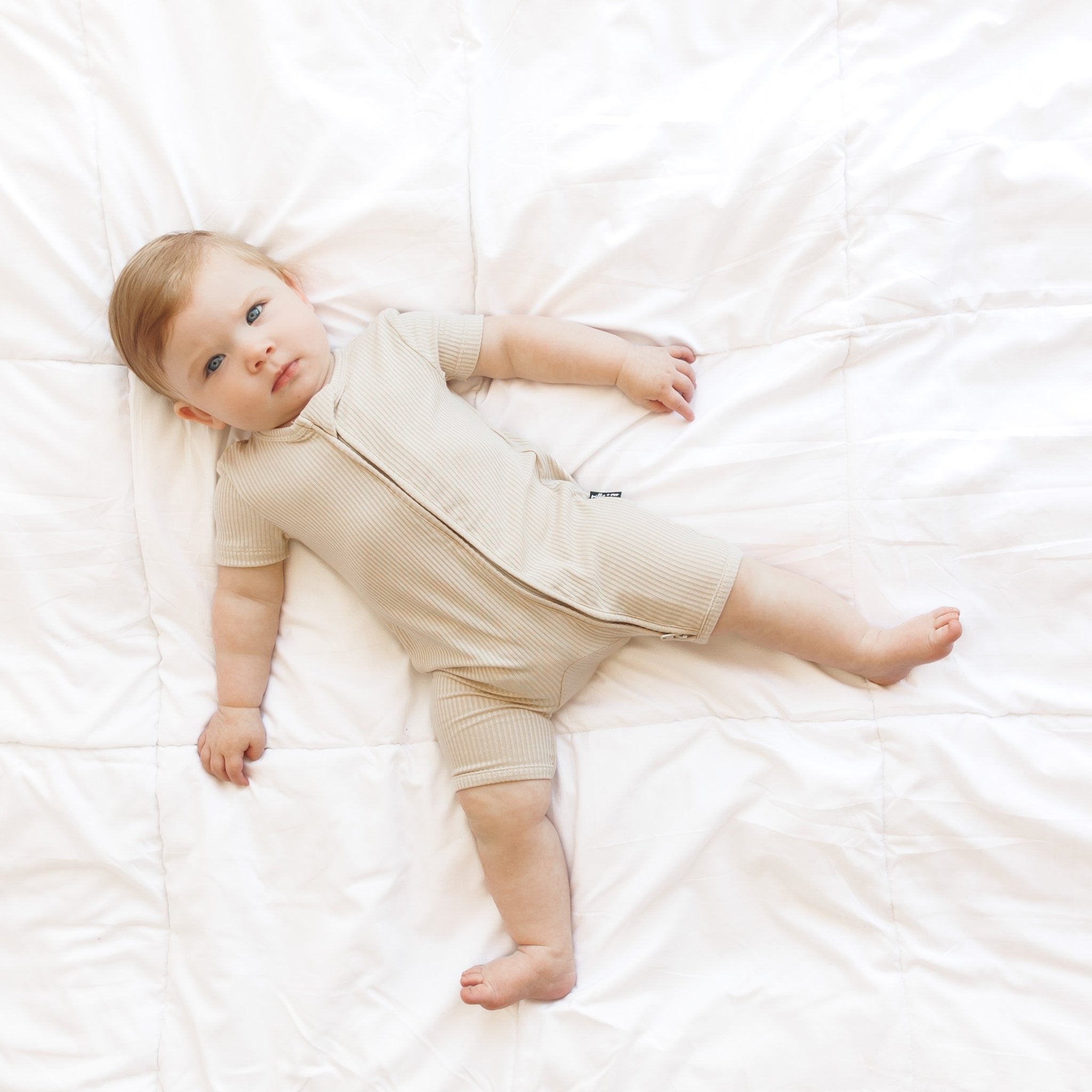 SHORTIE ZIP ROMPER - Clay Ribbed - Tenth & Pine - shortie zip rompers - rib - 0/3m
