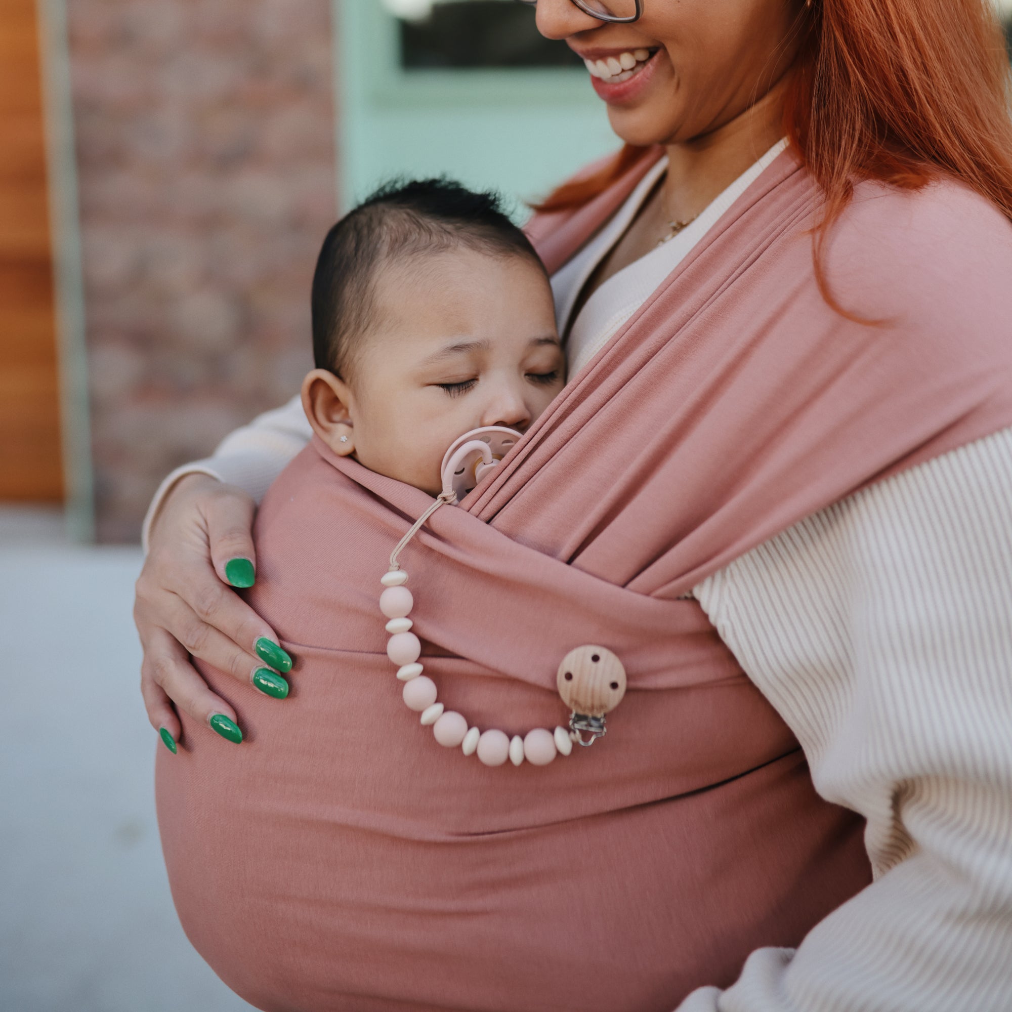 Silicone Pacifier Clip | Luna - Tenth & Pine - Pacifier Clip - Faux Wood