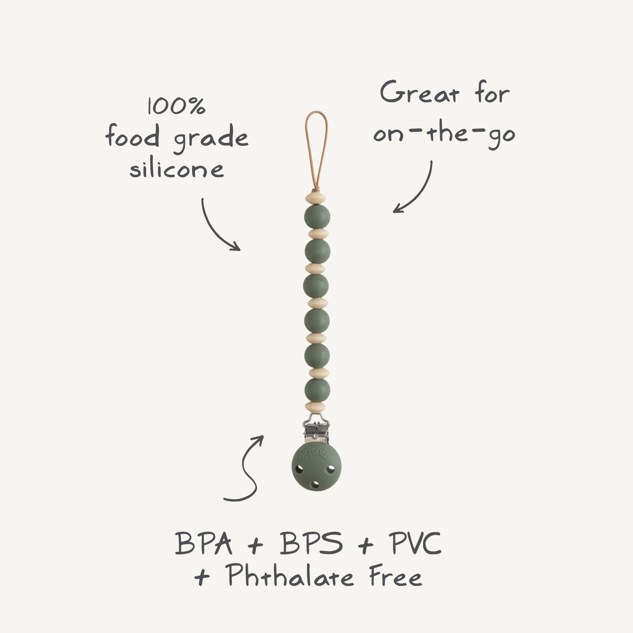 Silicone Pacifier Clip | Luna - Tenth & Pine - Pacifier Clip - Dried Thyme