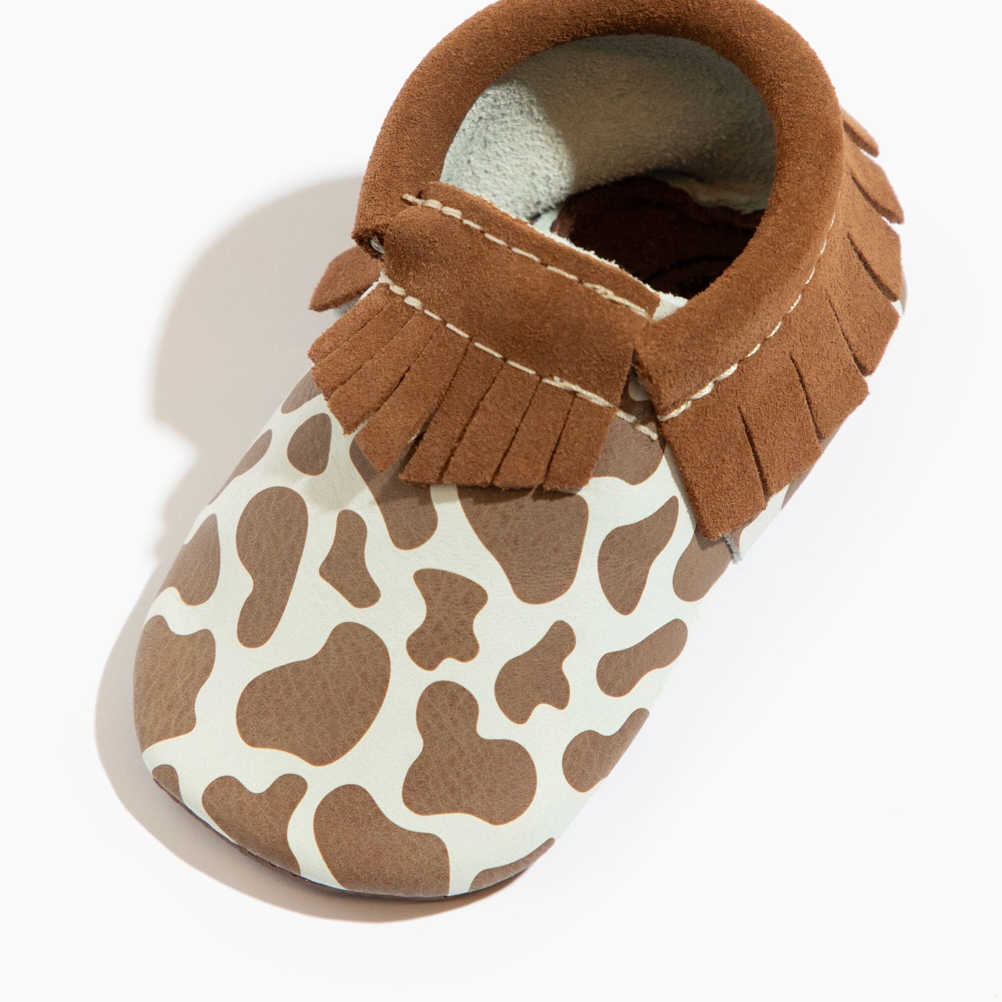 Suede Cow Print Moccasin Baby Shoe - Tenth & Pine - Moccasin - Soft Sole - 1