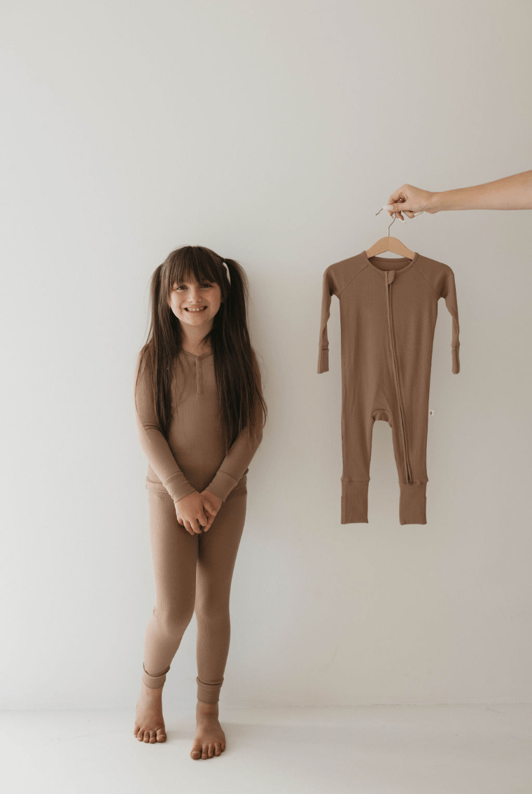 Two Piece Bamboo Pajamas | Ribbed Milk Chocolate - Tenth & Pine - 2/3 Years