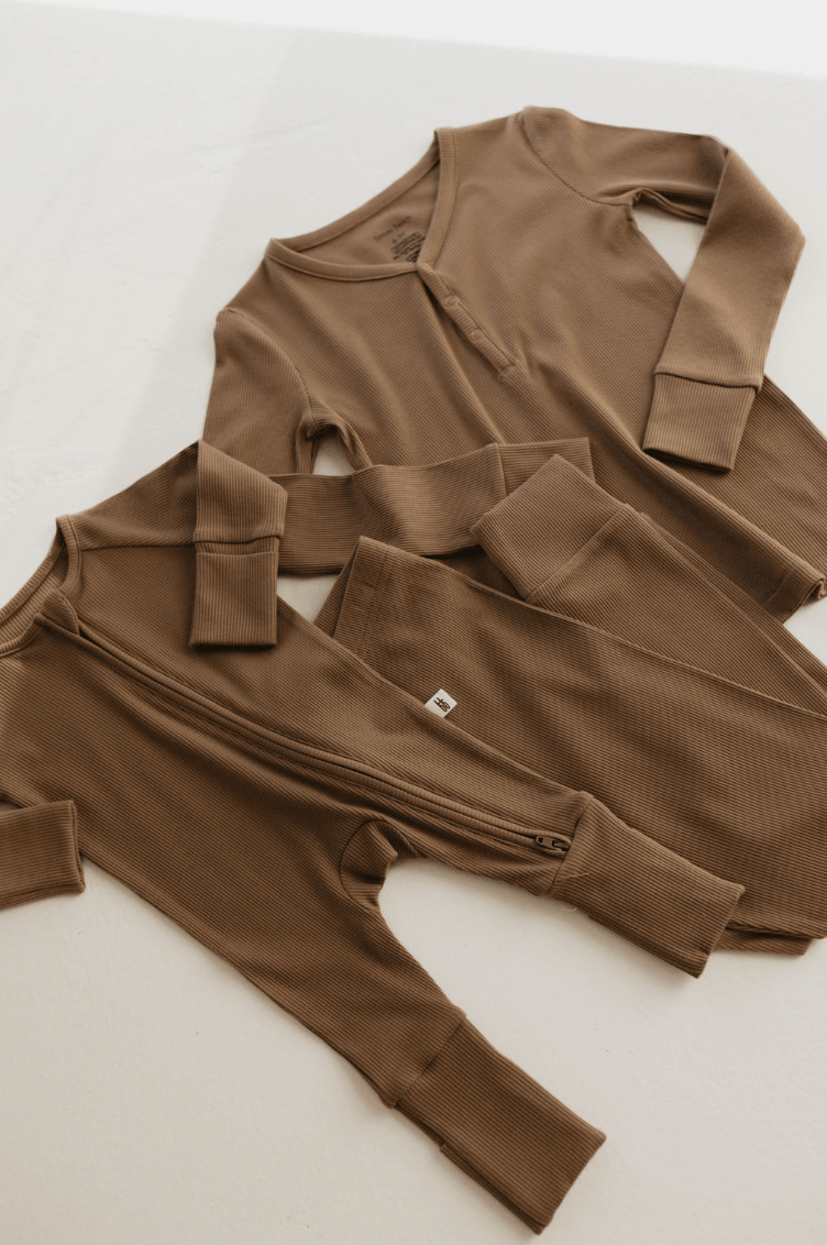 Two Piece Bamboo Pajamas | Ribbed Milk Chocolate - Tenth & Pine - 2/3 Years