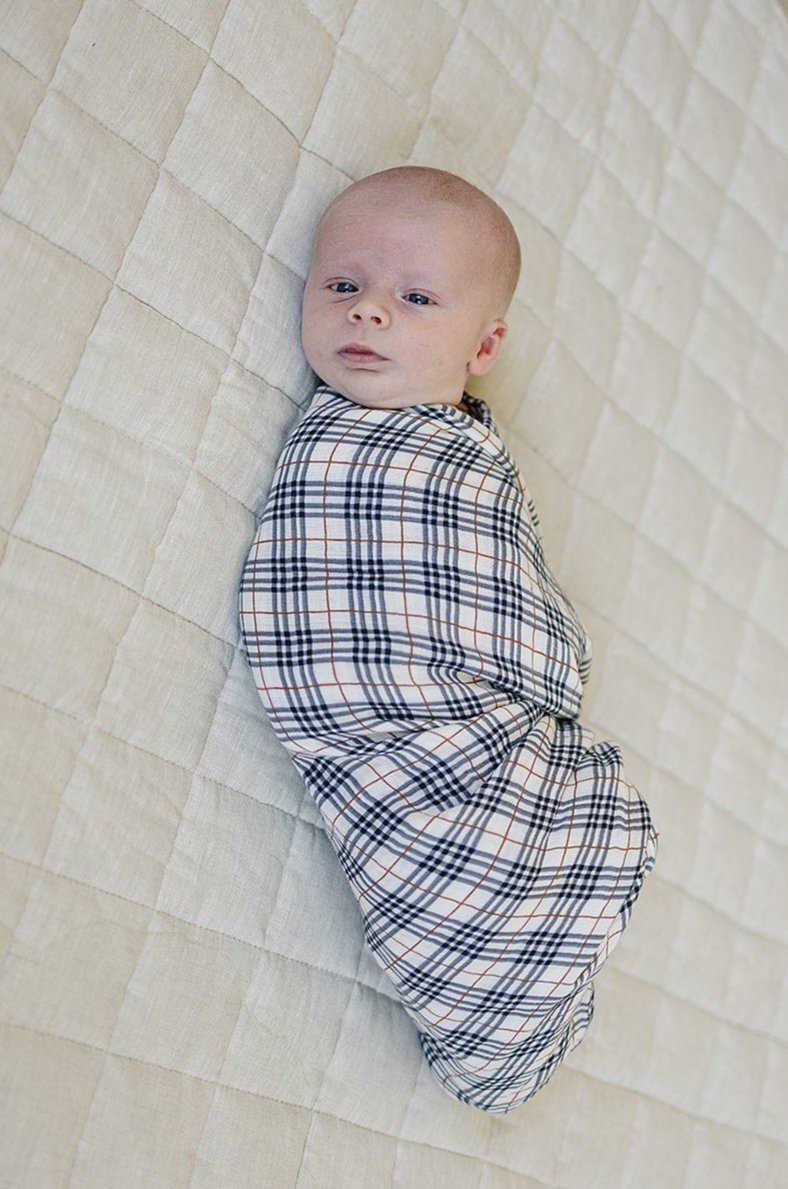 Vintage Plaid Muslin Swaddle Blanket - Tenth & Pine -
