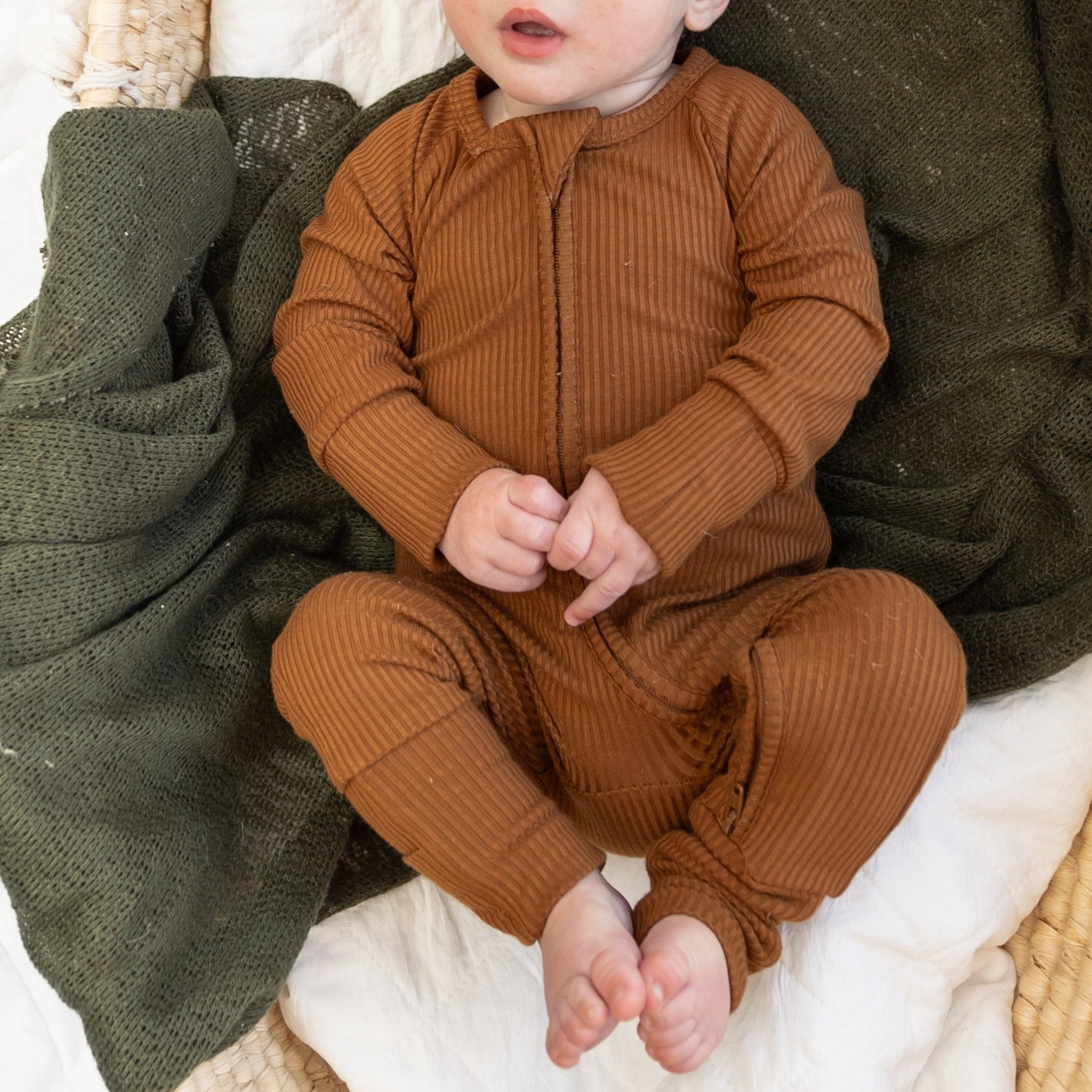 ZIP ROMPER - Bark Ribbed - Tenth & Pine - zip rompers - ribbed - 0/3m