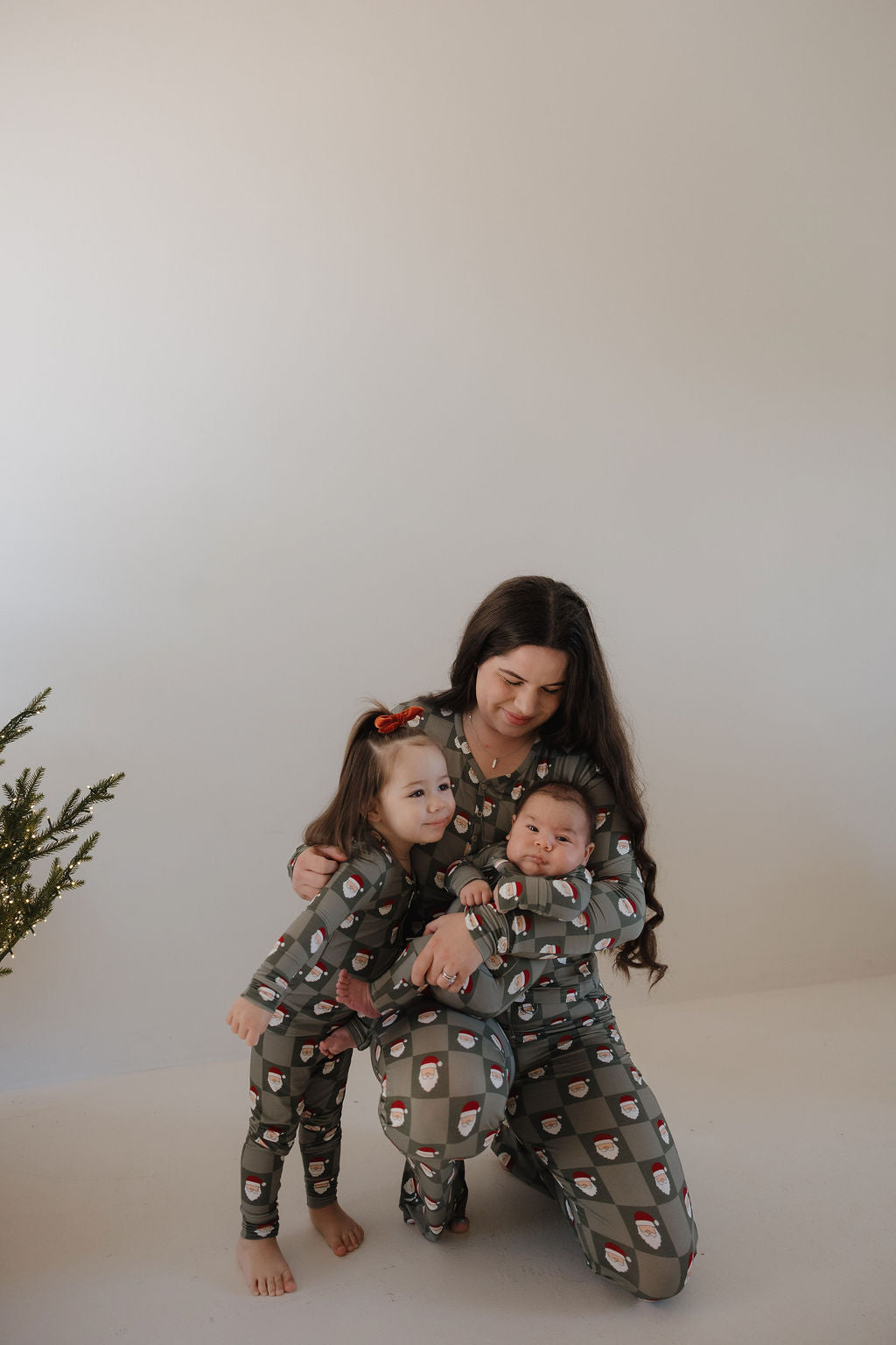Bamboo Zip Pajamas | Santa Checkerboard