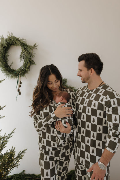 Bamboo Zip Pajamas | Christmas Tree Checkerboard