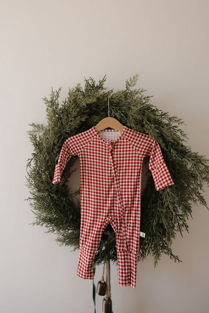 Bamboo Zip Pajamas | Red Gingham