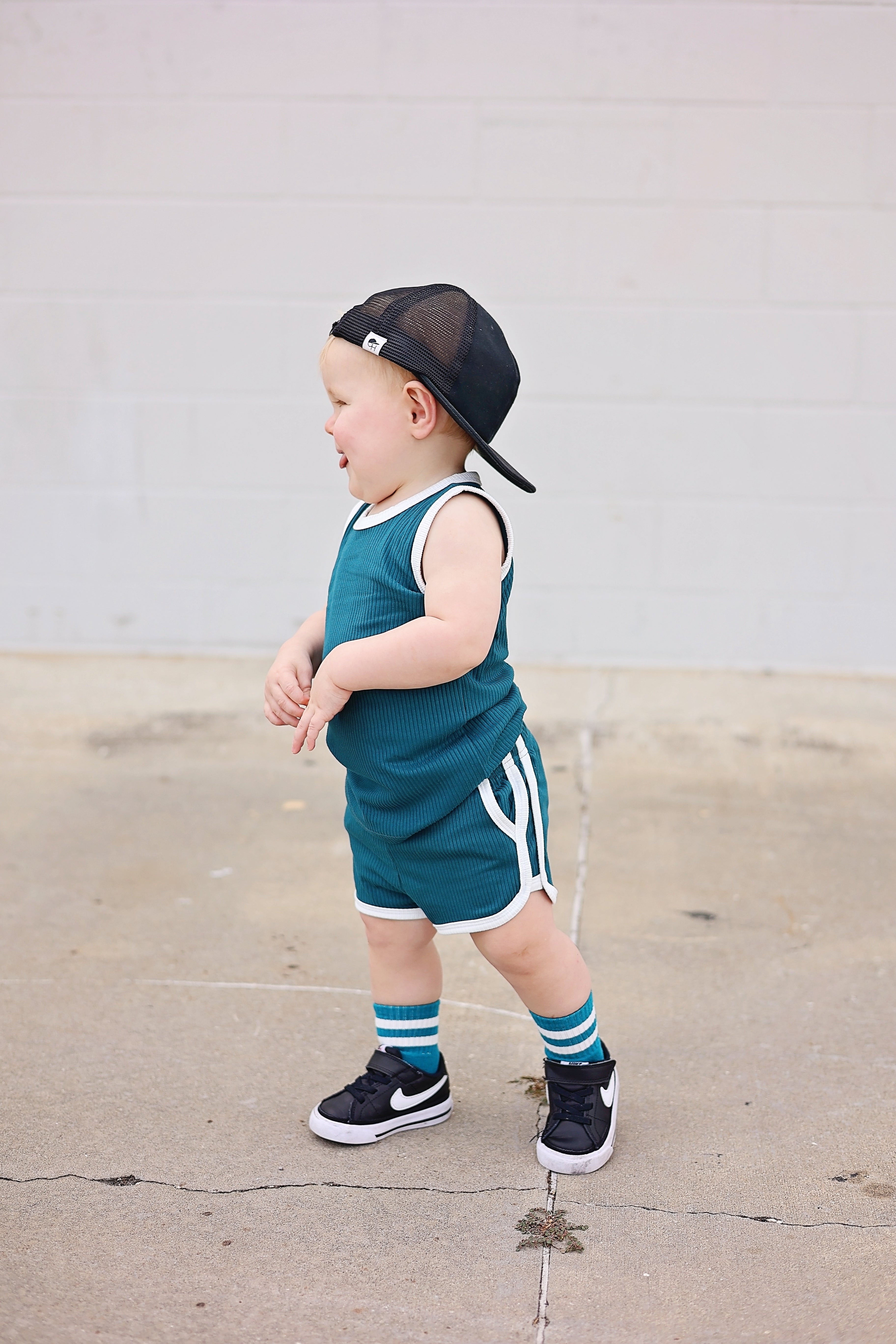 TRACK SHORTS SET- Bamboo Rib Peacock