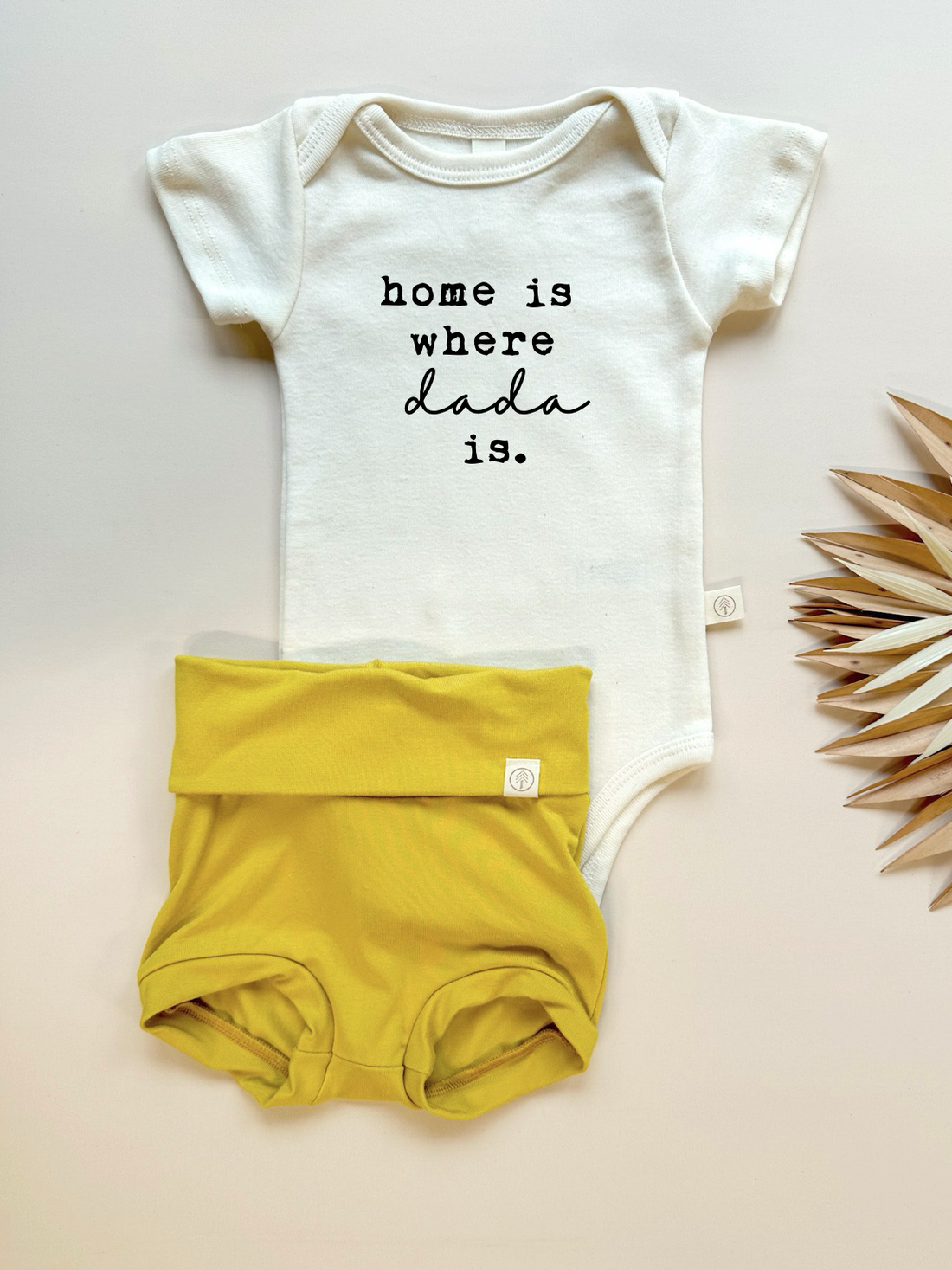 Home is Where Dada is | Bamboo Fold Over Bloomers and Organic Cotton Bodysuit Set | Marigold