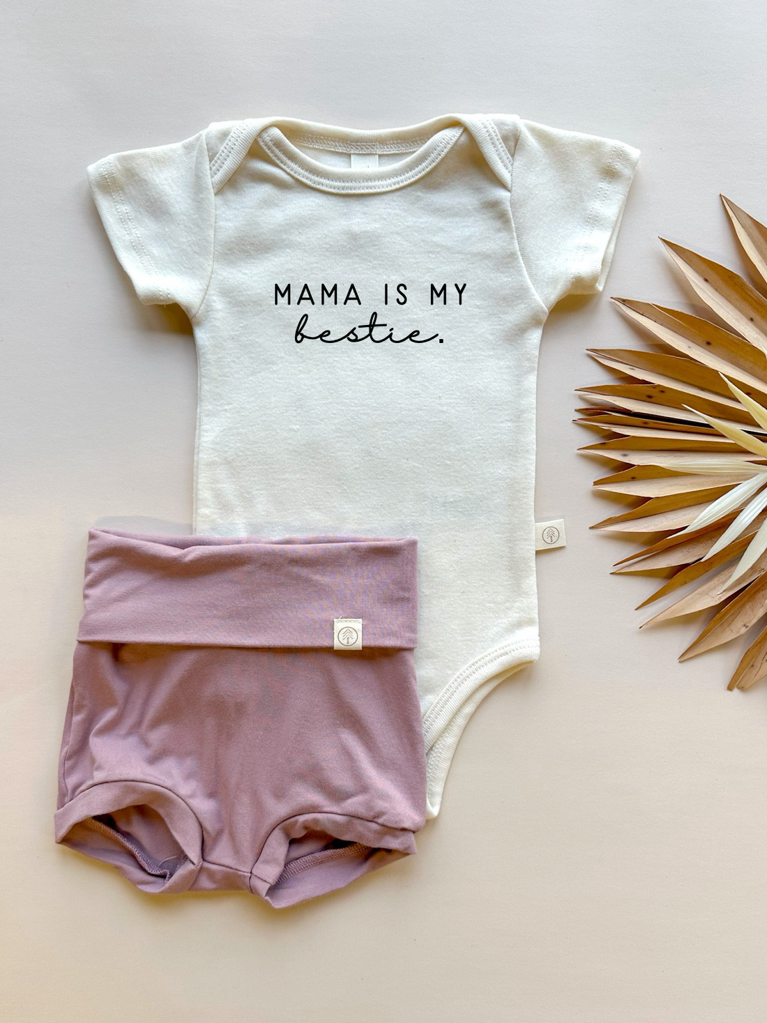 12/24m | Mama Bestie | Bamboo Fold Over Bloomers and Organic Cotton Bodysuit Set | Periwinkle
