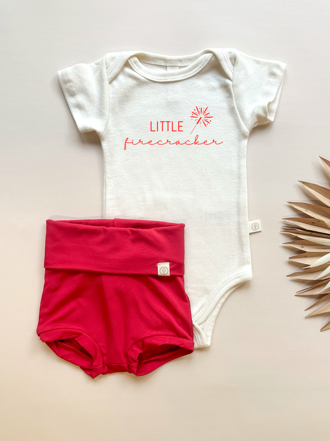 Little Firecracker | Bamboo Fold Over Bloomers and Organic Cotton Bodysuit Set | Red