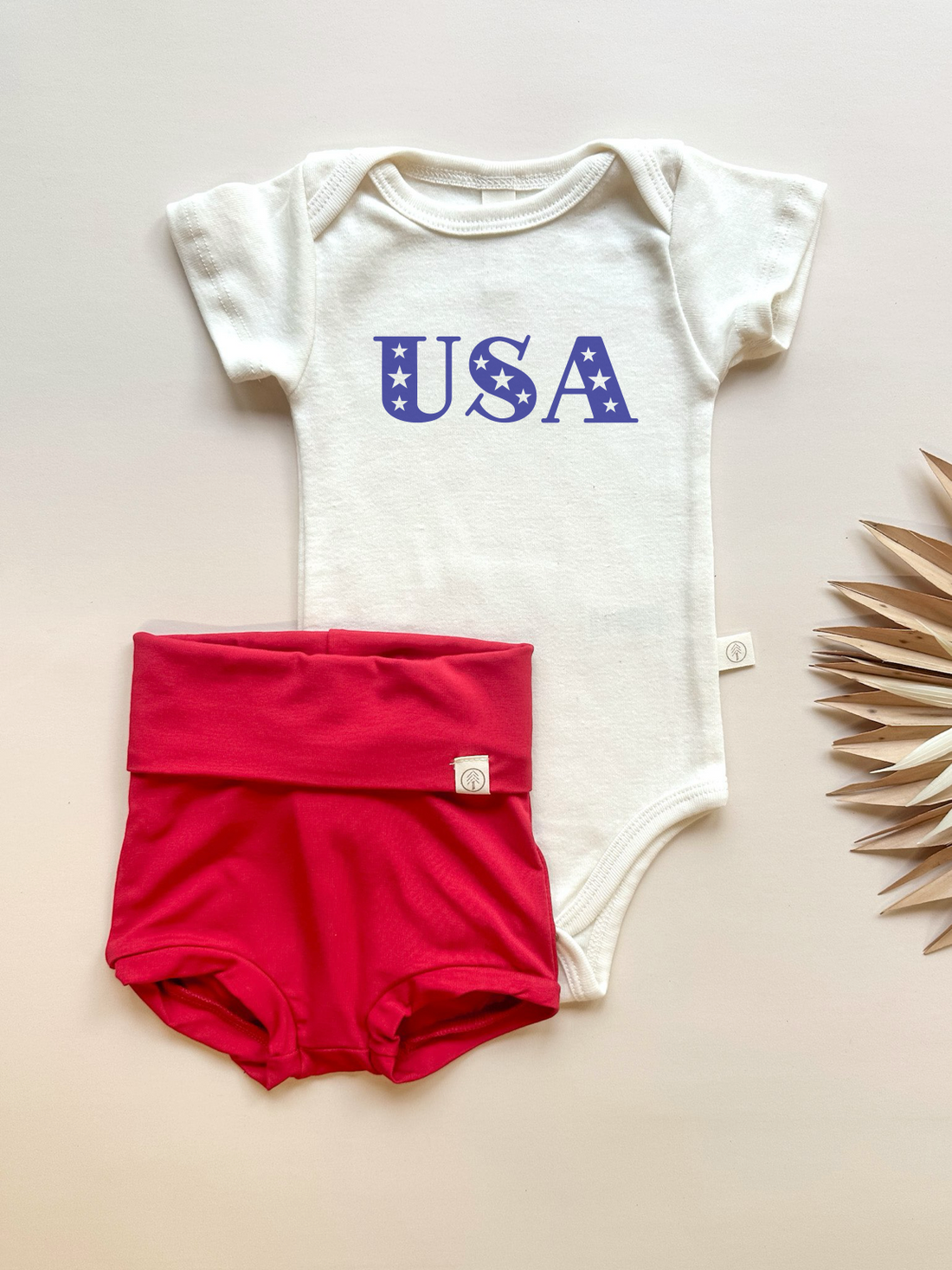 USA | Bamboo Fold Over Bloomers and Organic Cotton Bodysuit Set | Red