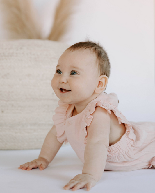 Organic Cotton Muslin Flutter Sleeve Bubble Romper