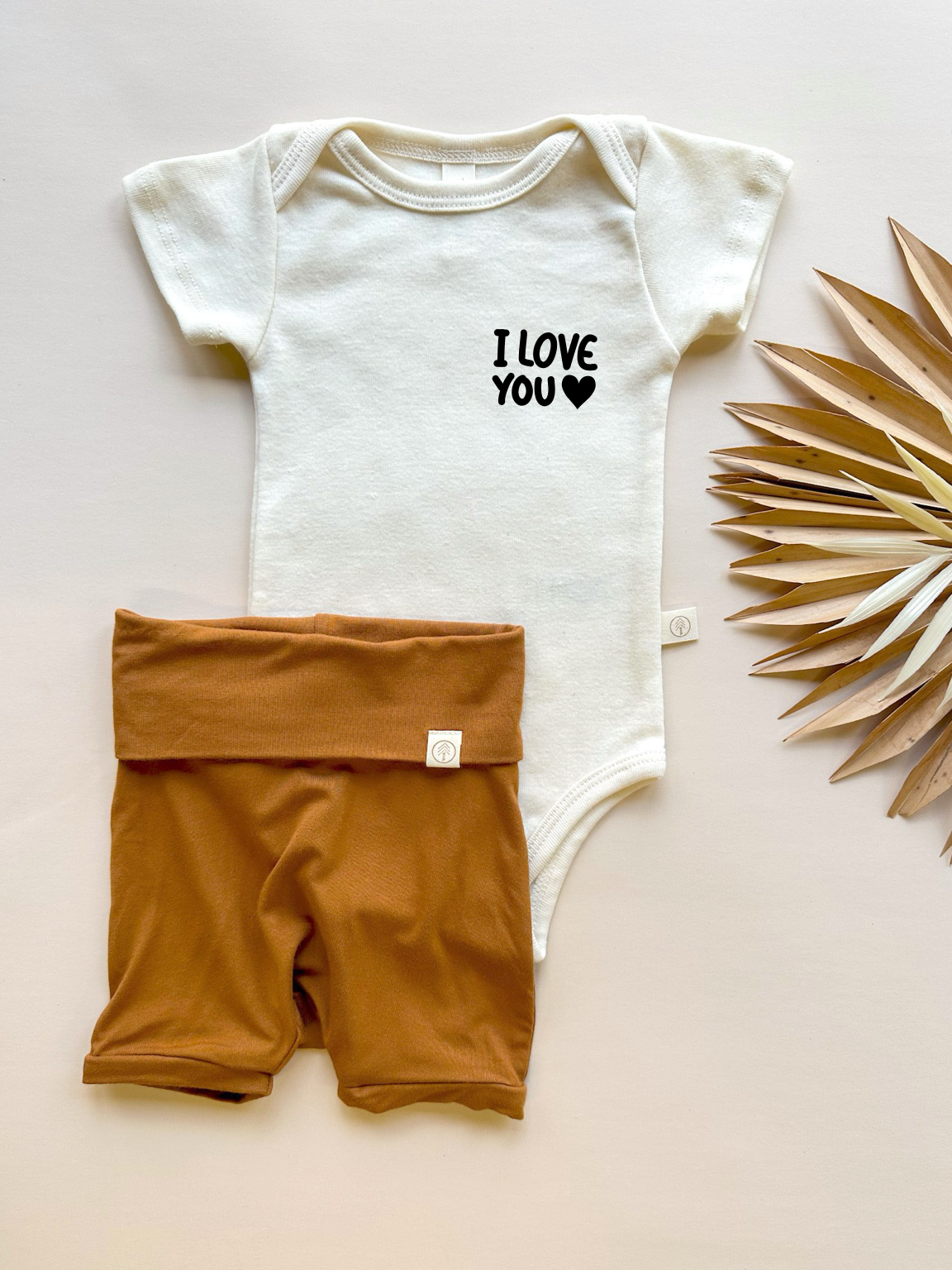 I Love You Heart | Bamboo Fold Over Shorties and Organic Cotton Bodysuit Set | Ginger